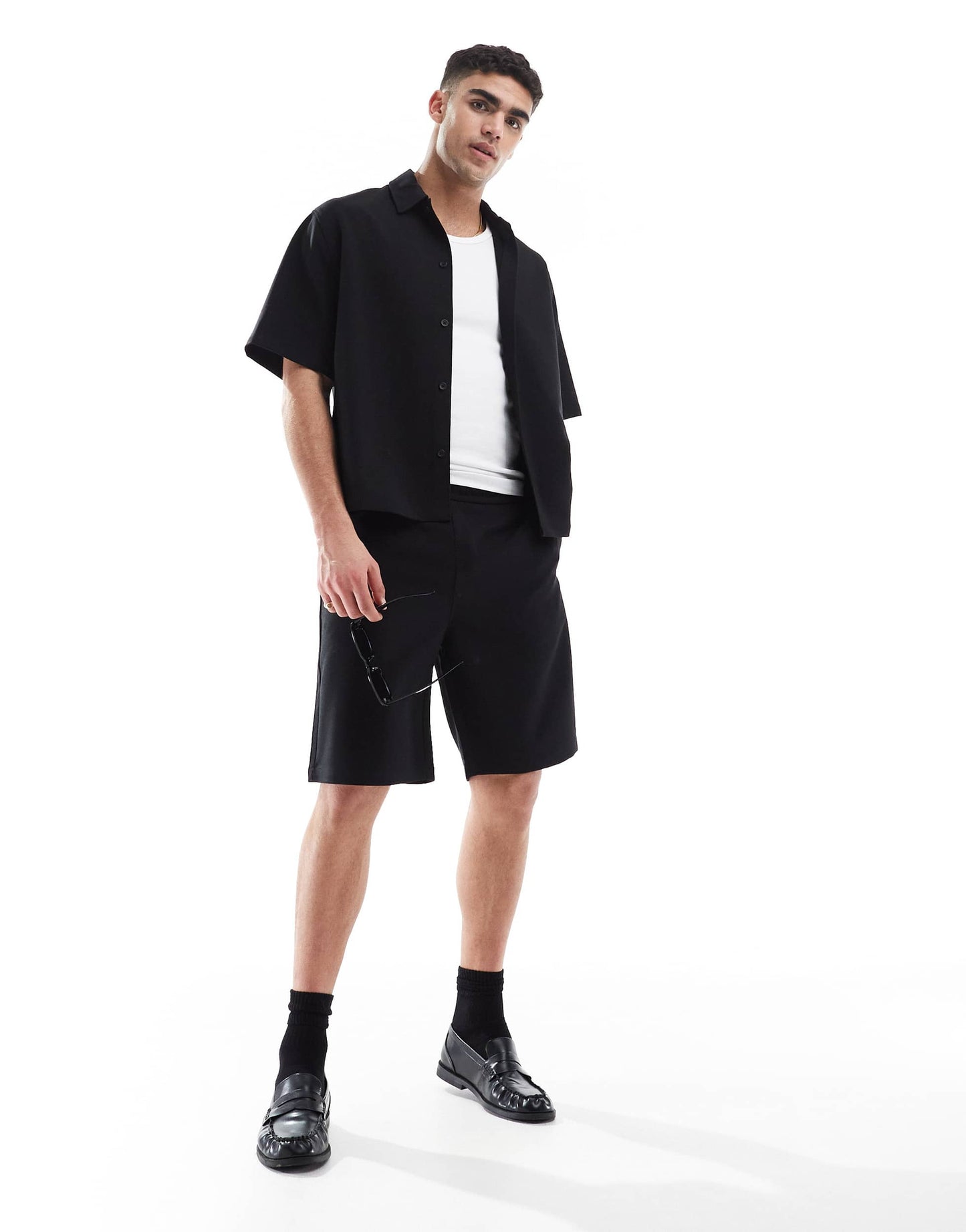 Bershka premium short co-ord in black