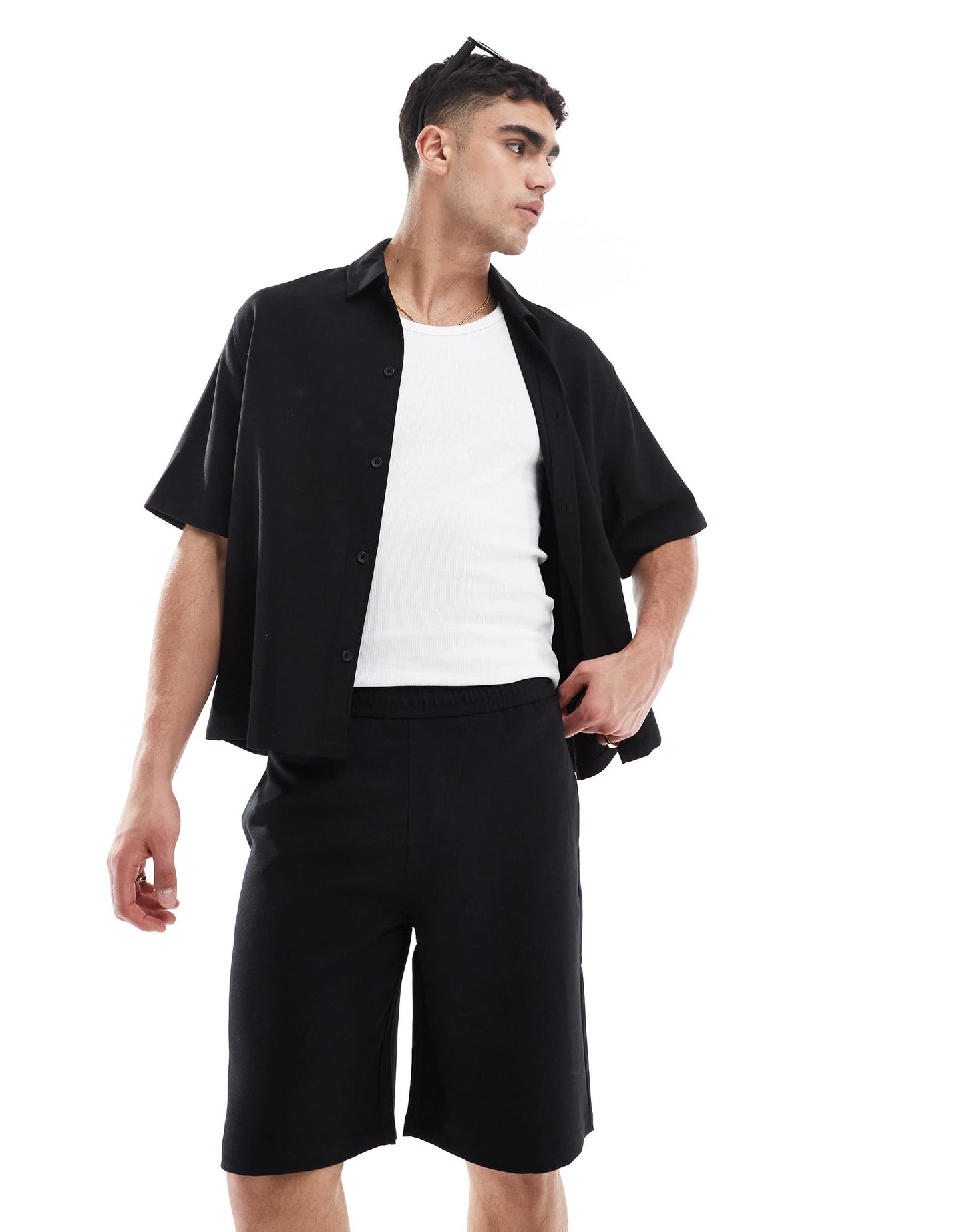 Bershka premium short co-ord in black