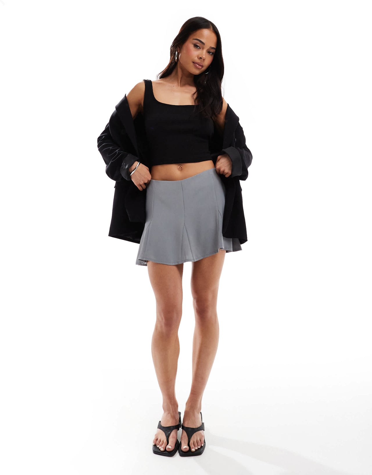 Pull&Bear flippy mini skirt in grey
