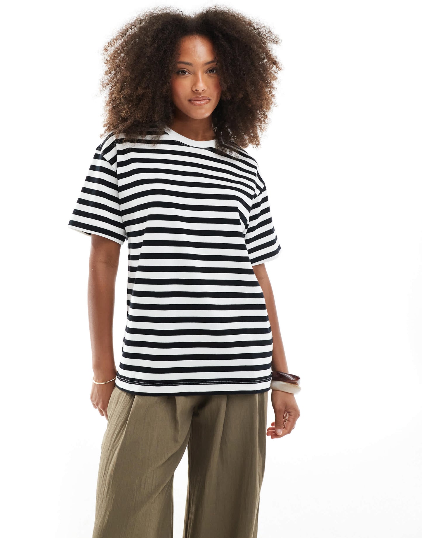 Pull&Bear oversized t-shirt in navy & white stripe