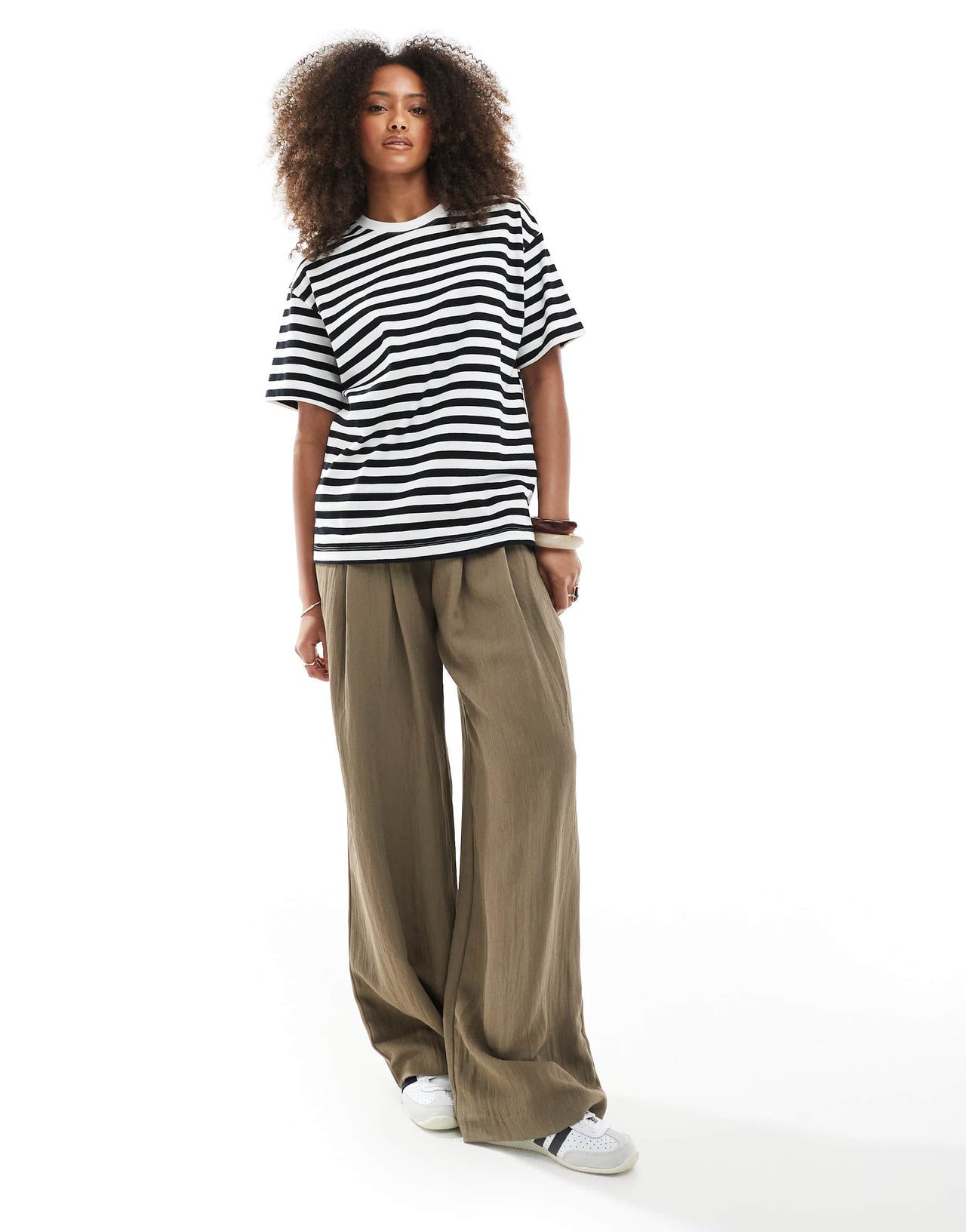 Pull&Bear oversized t-shirt in navy & white stripe