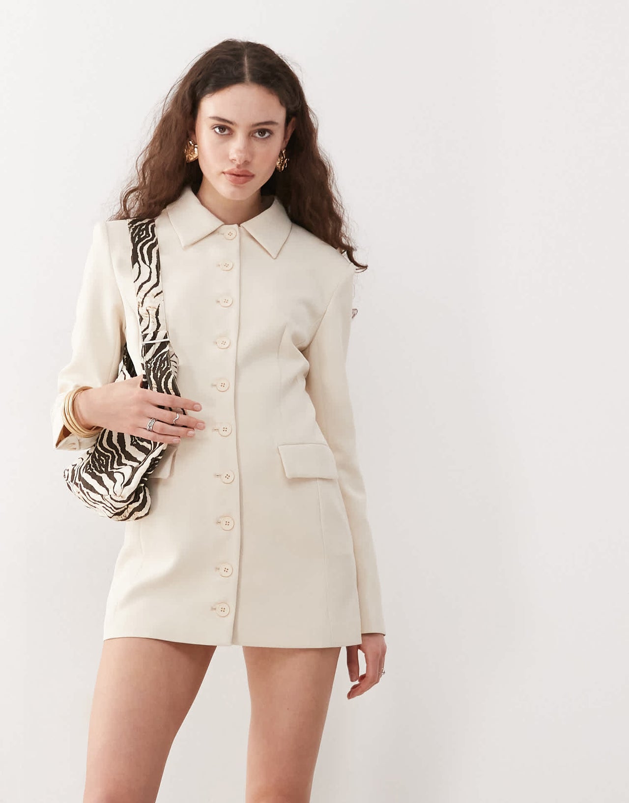 Lioness Cheri structured button front tailored blazer mini dress in cream