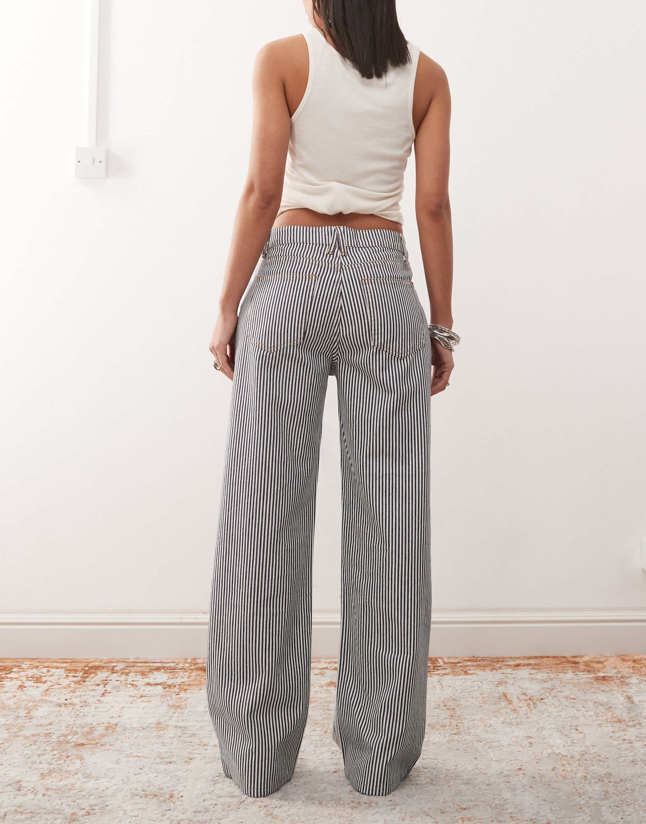Lioness Top Model low rise wide leg jeans in blue and white stripe