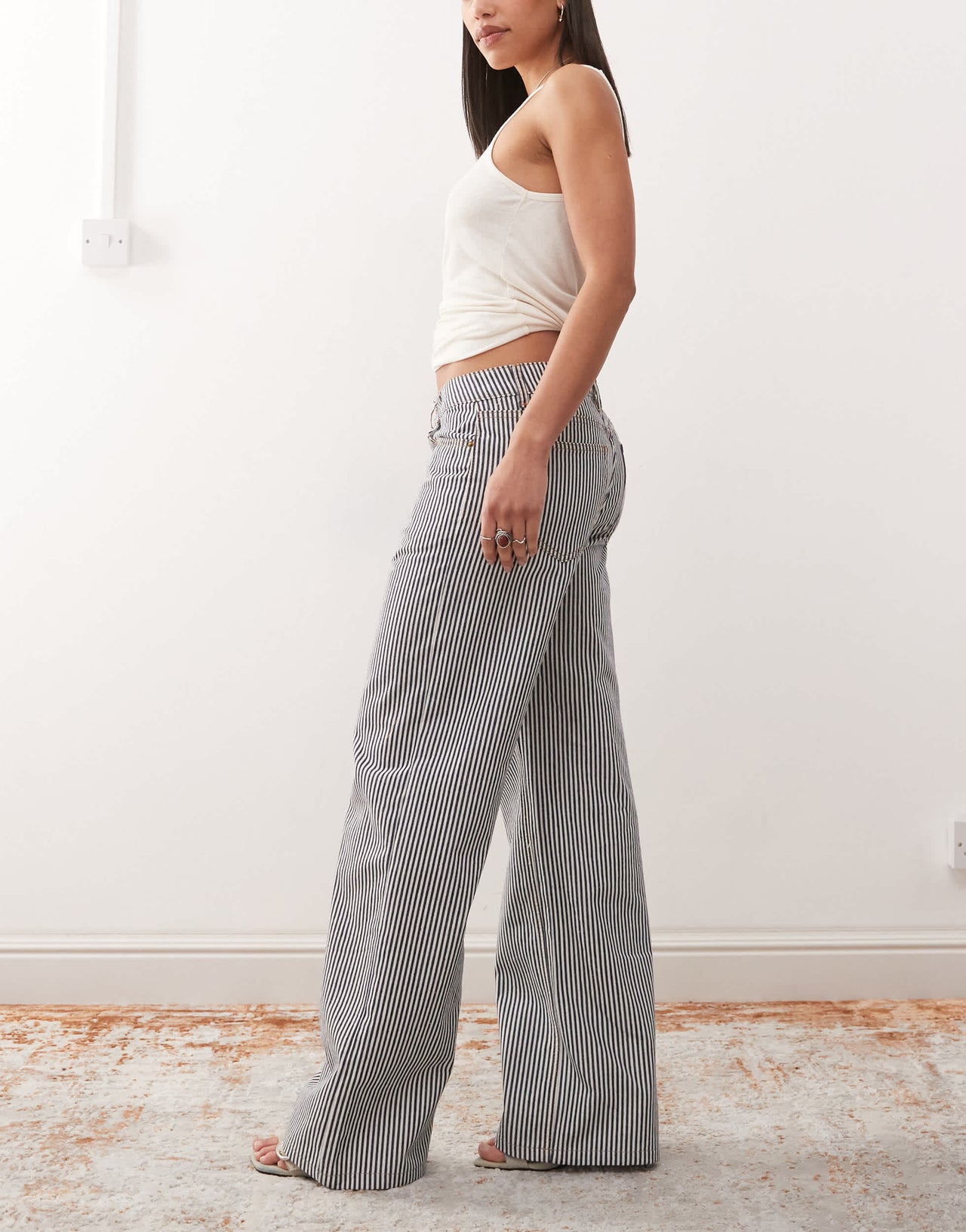 Lioness Top Model low rise wide leg jeans in blue and white stripe