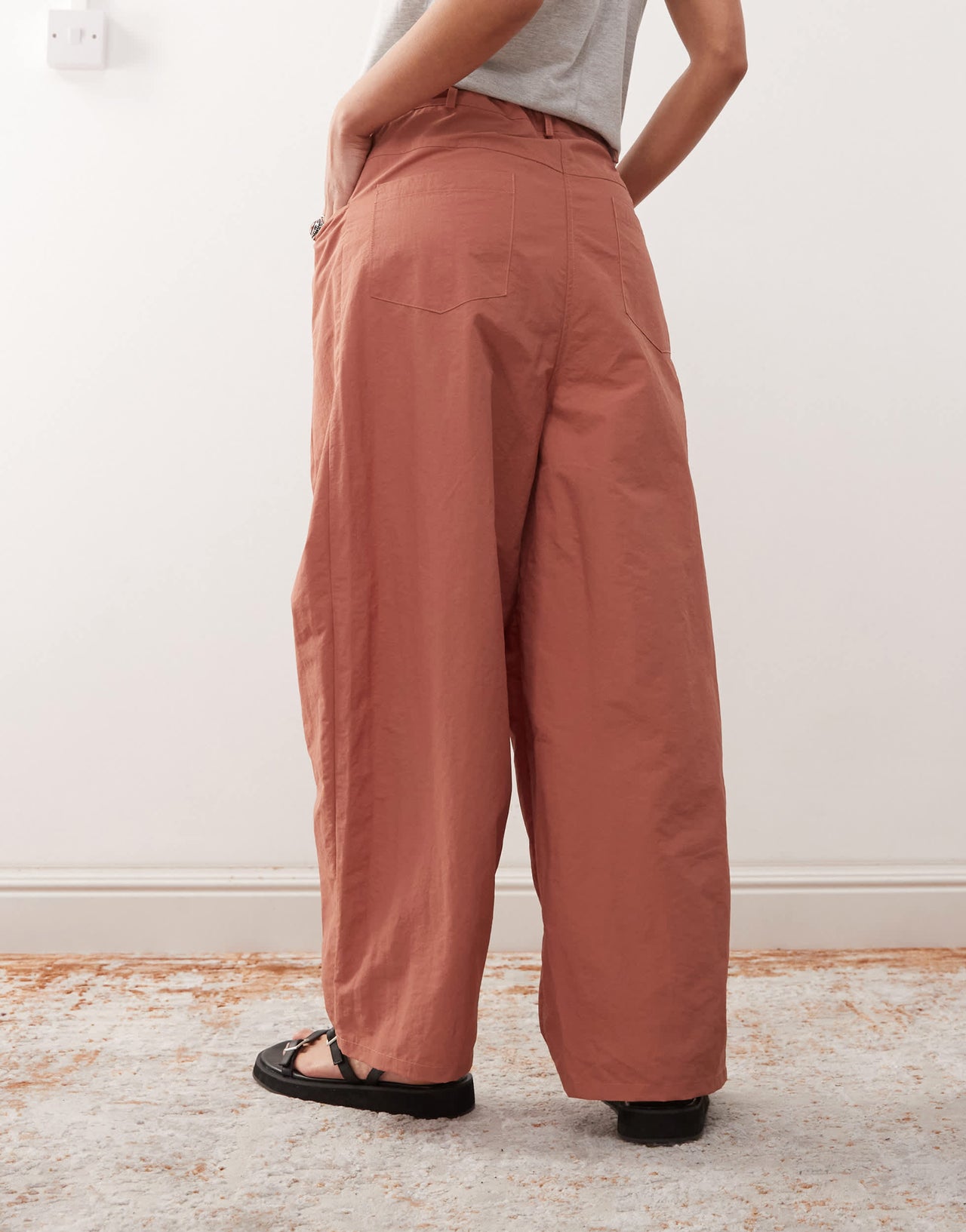 Lioness tie waist barrel leg trousers in red clay