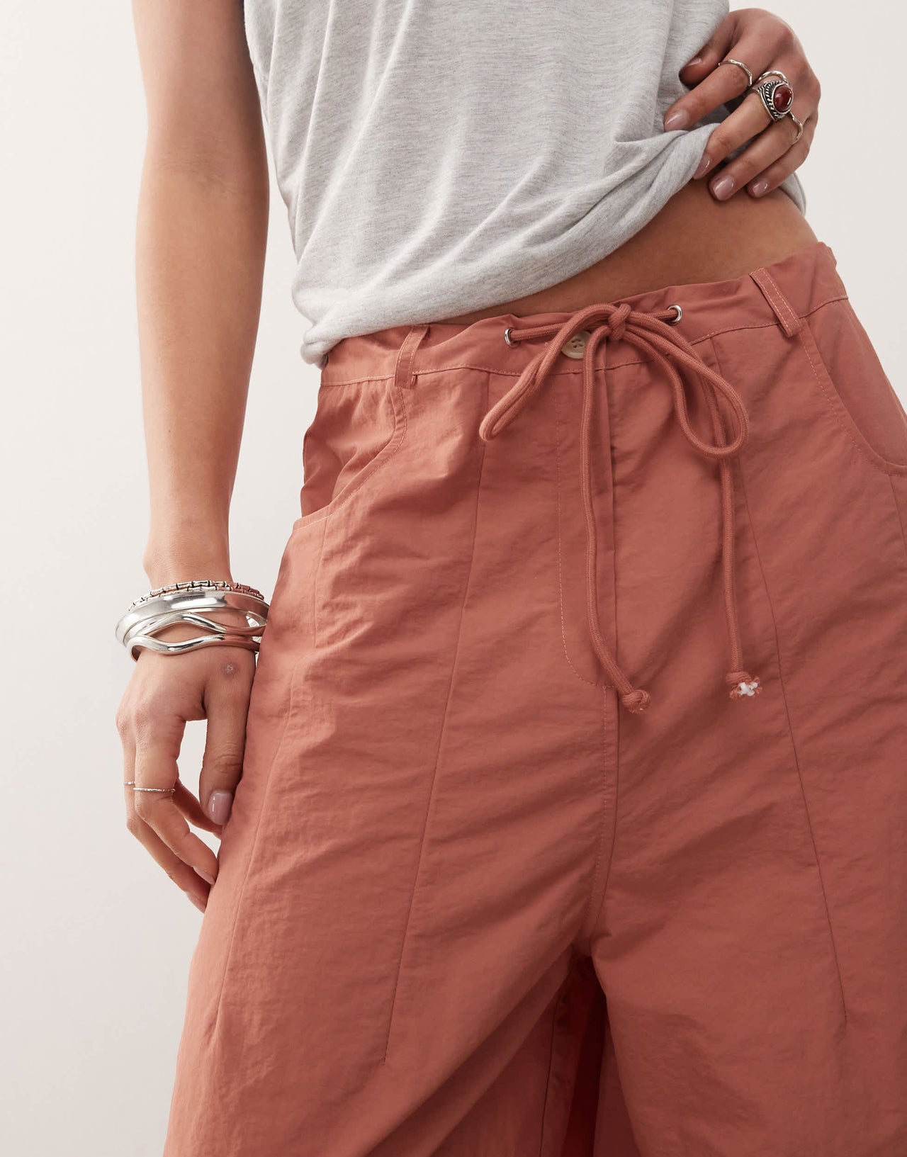 Lioness tie waist barrel leg trousers in red clay