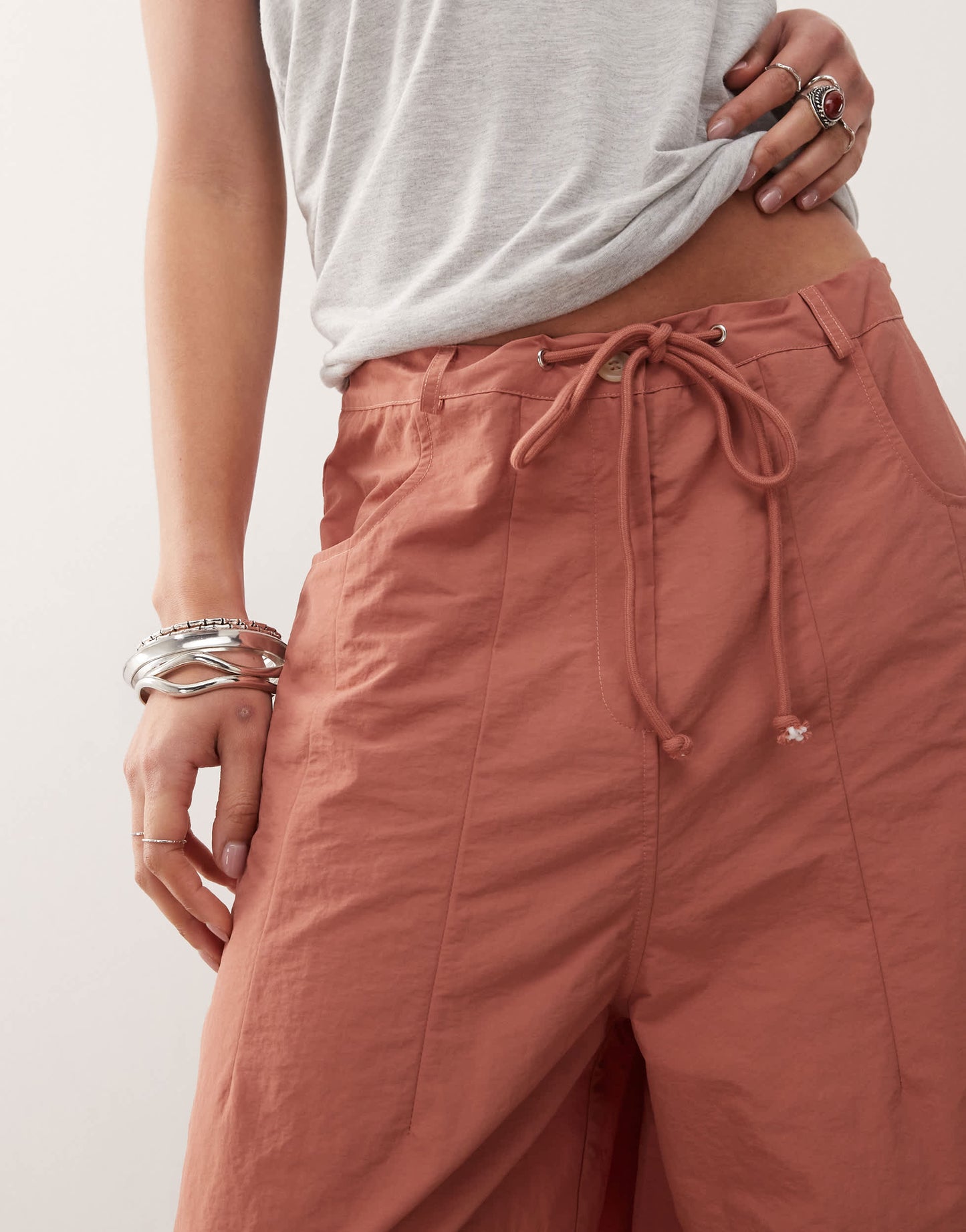 Lioness tie waist barrel leg trousers in red clay