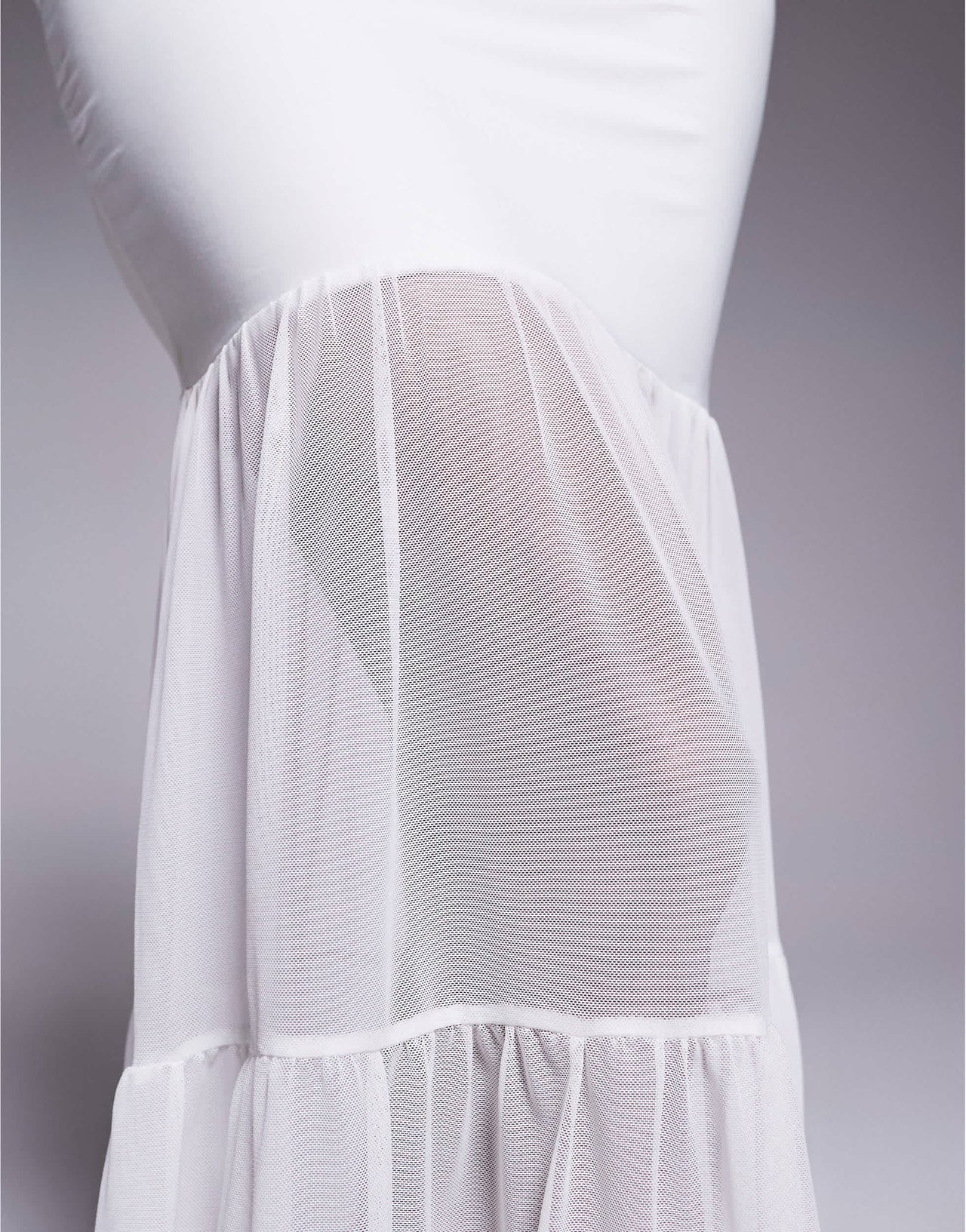 Kaiia exclusive double layered slinky mesh hem maxi dress in cream