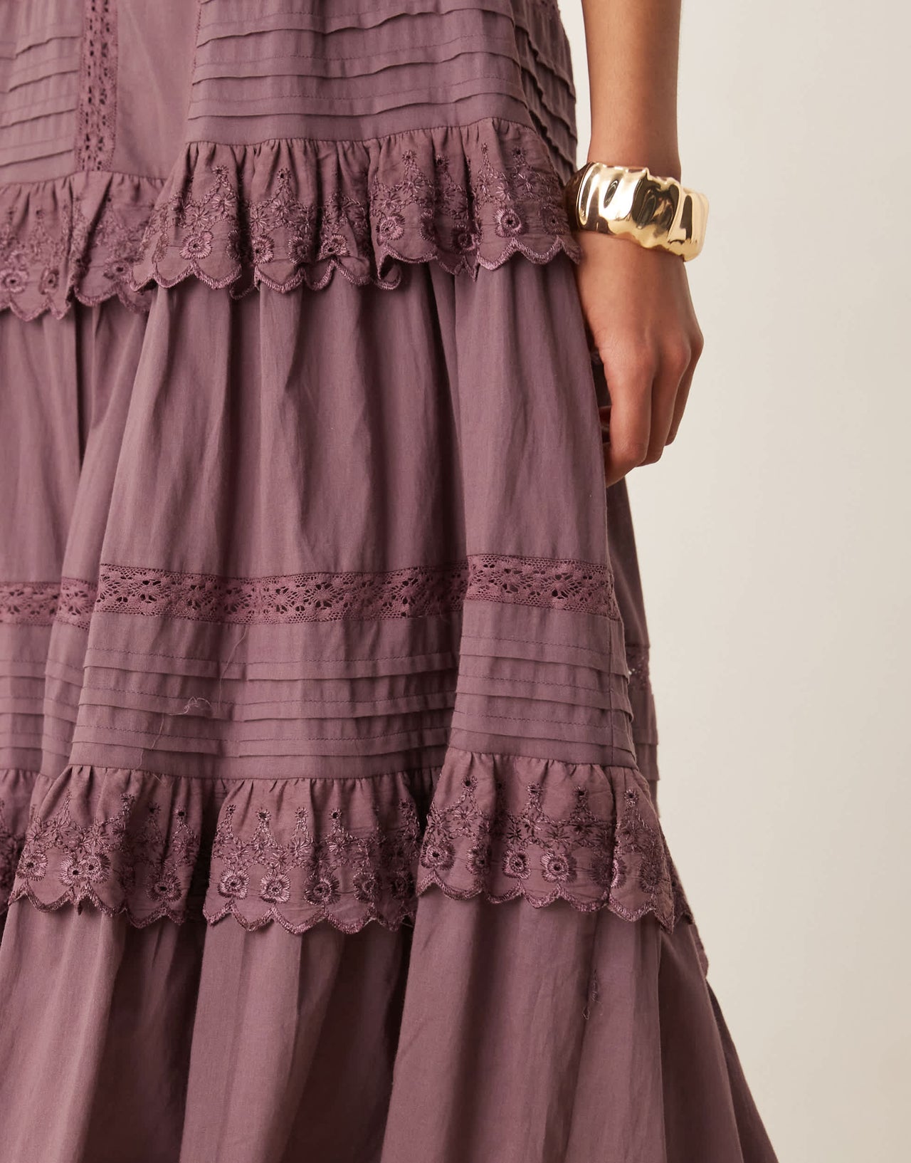 ASOS DESIGN bandeau maxi sundress with pintucks and lace tiers in deep grape
