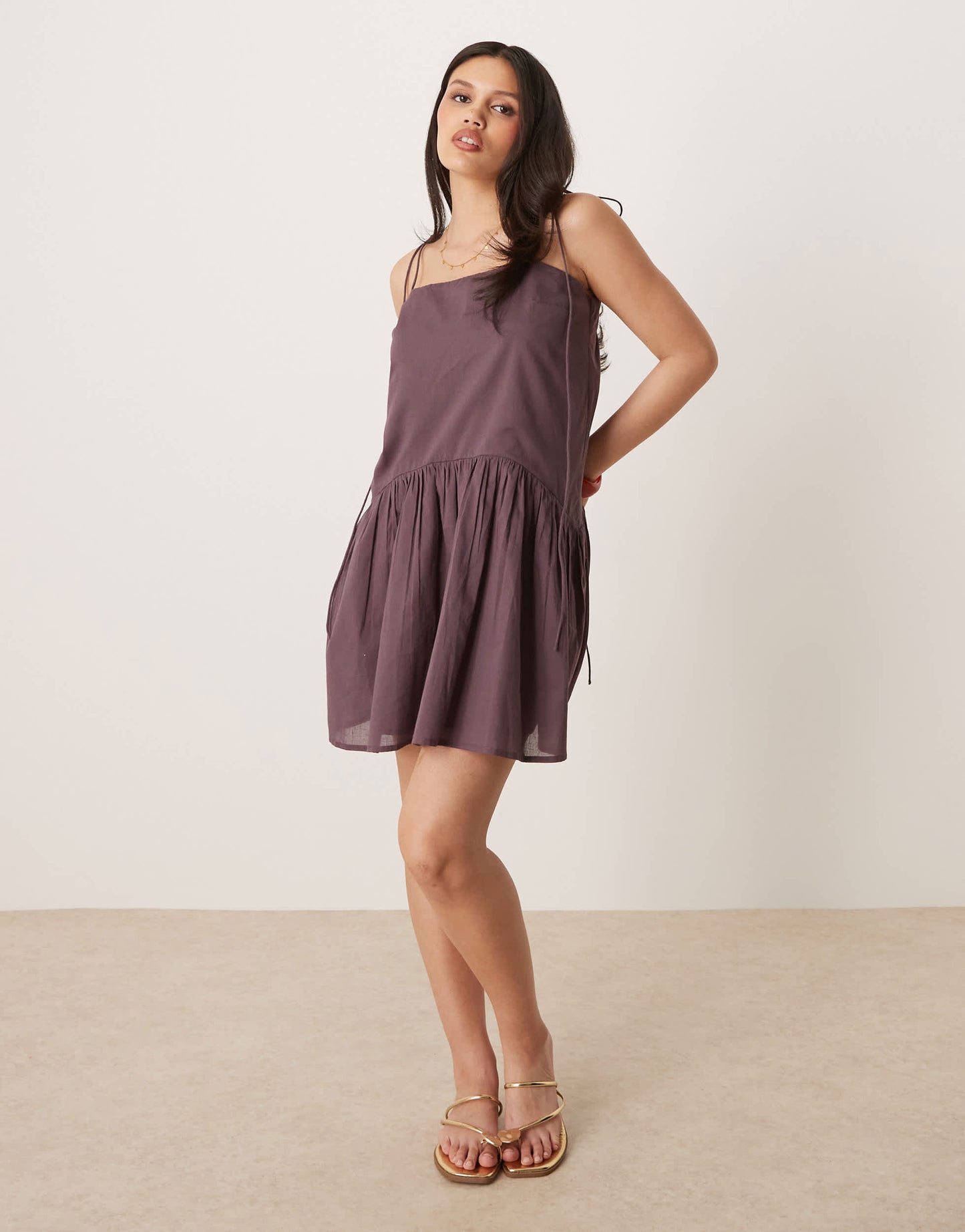 ASOS DESIGN dropped waist mini dress in bitter chocolate