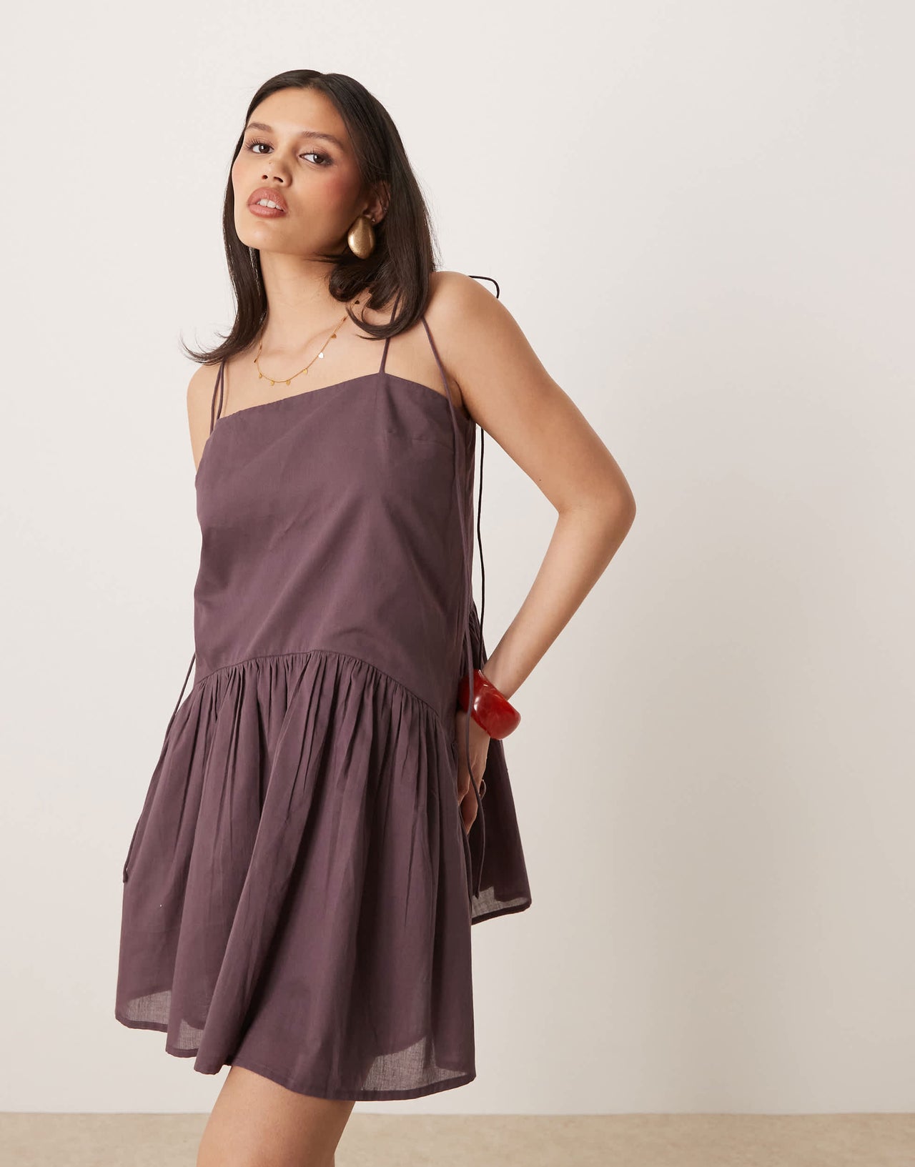 ASOS DESIGN dropped waist mini dress in bitter chocolate