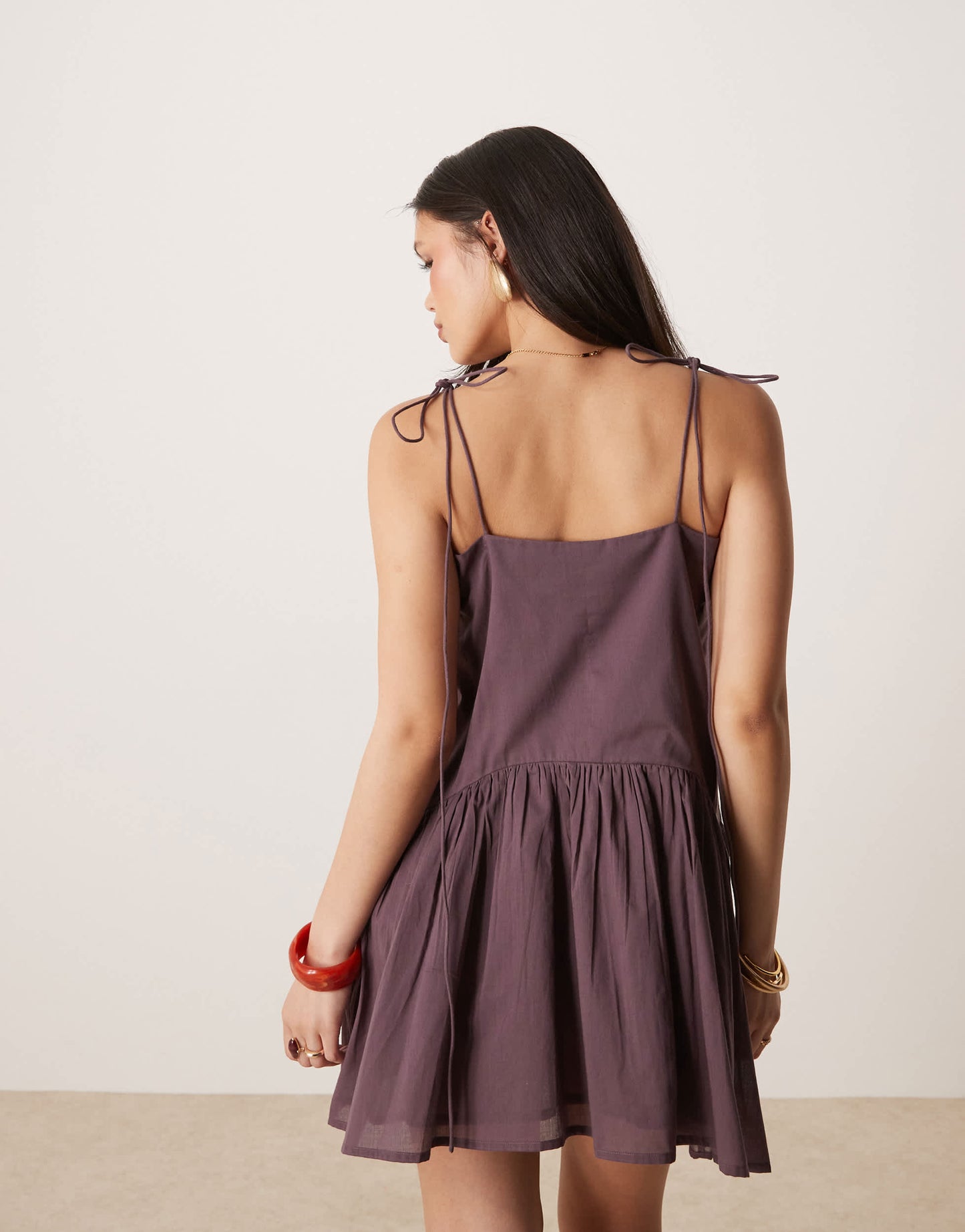 ASOS DESIGN dropped waist mini dress in bitter chocolate