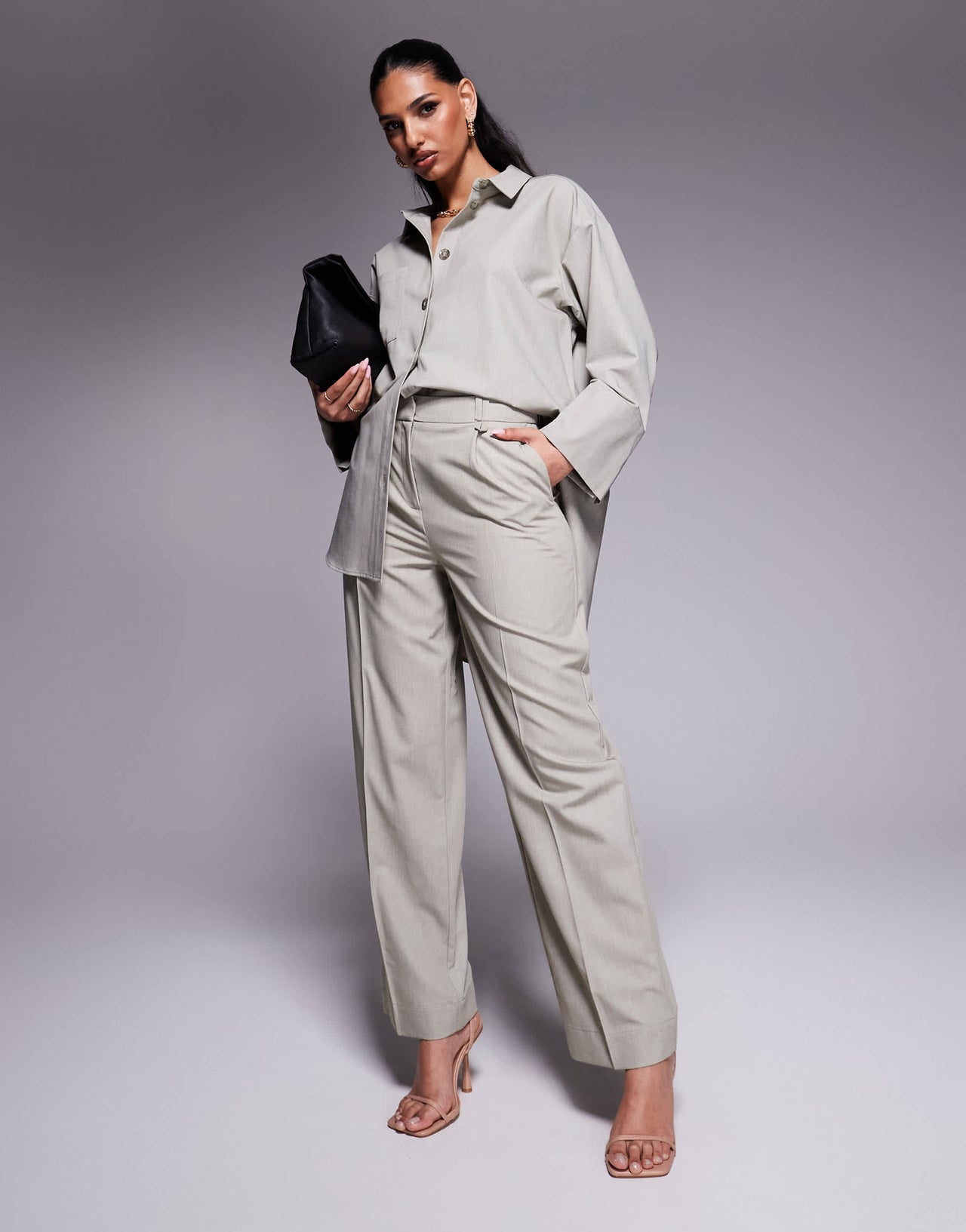River Island wide leg tailored trouser co-ord in beige