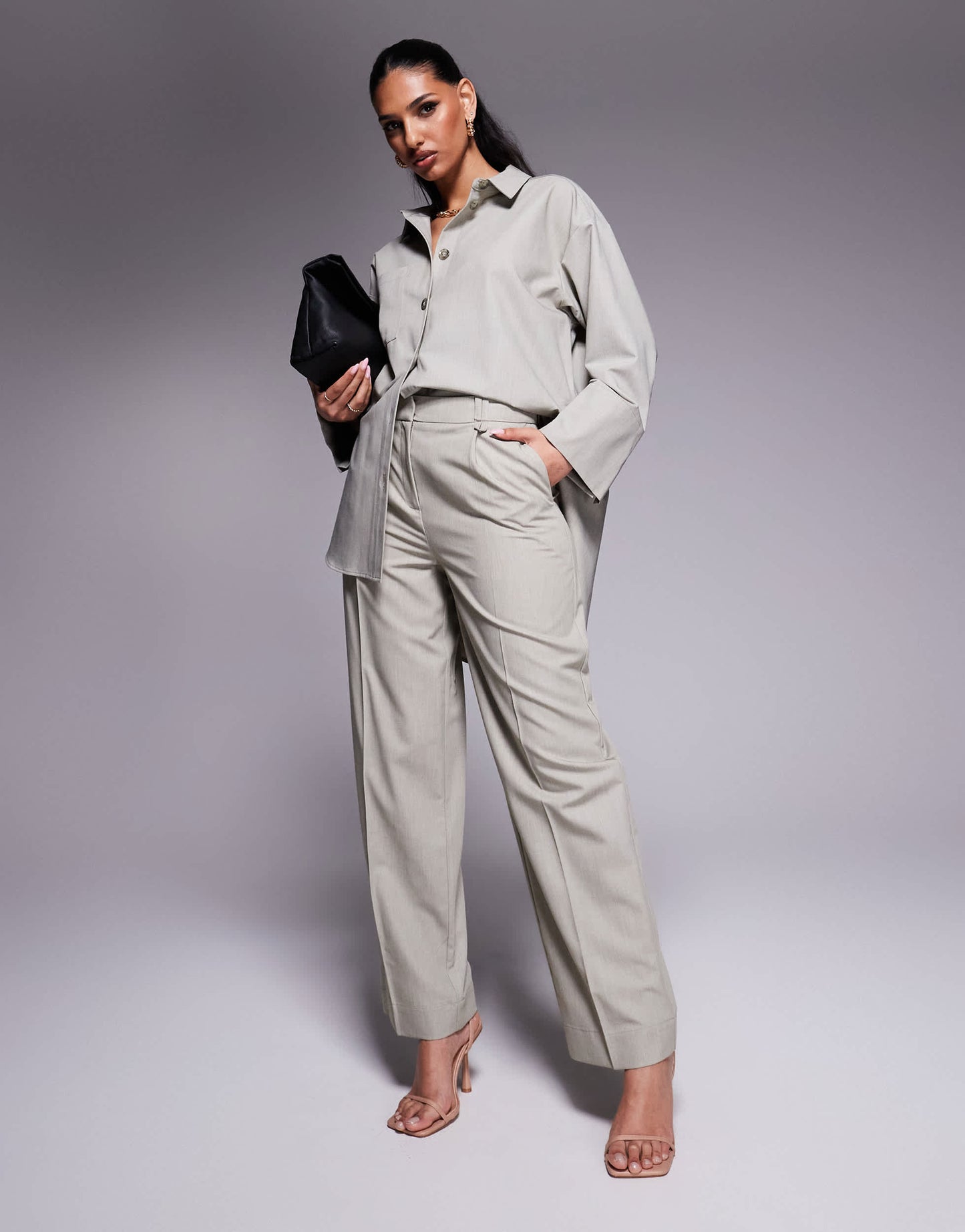 River Island wide leg tailored trouser co-ord in beige