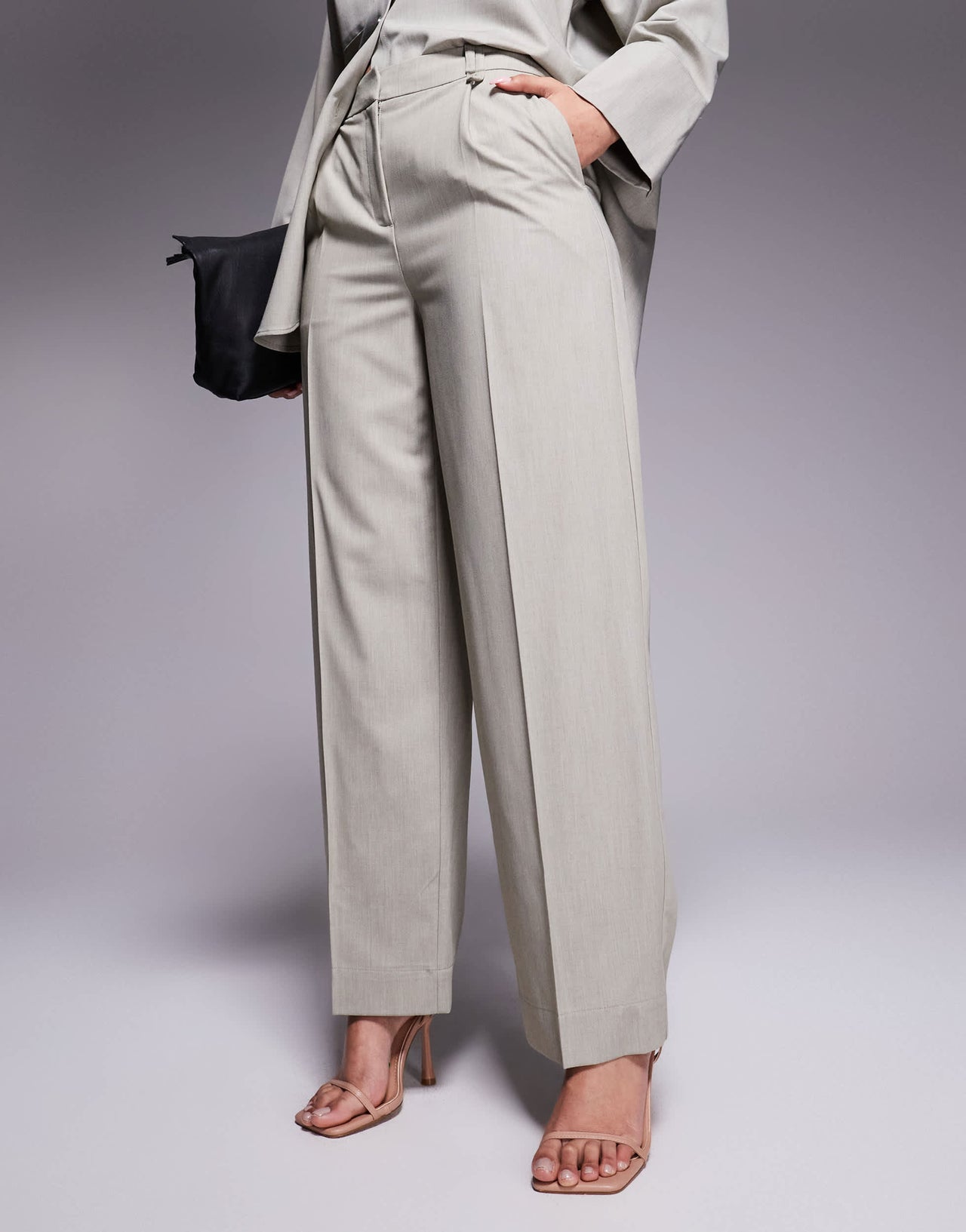 River Island wide leg tailored trouser co-ord in beige