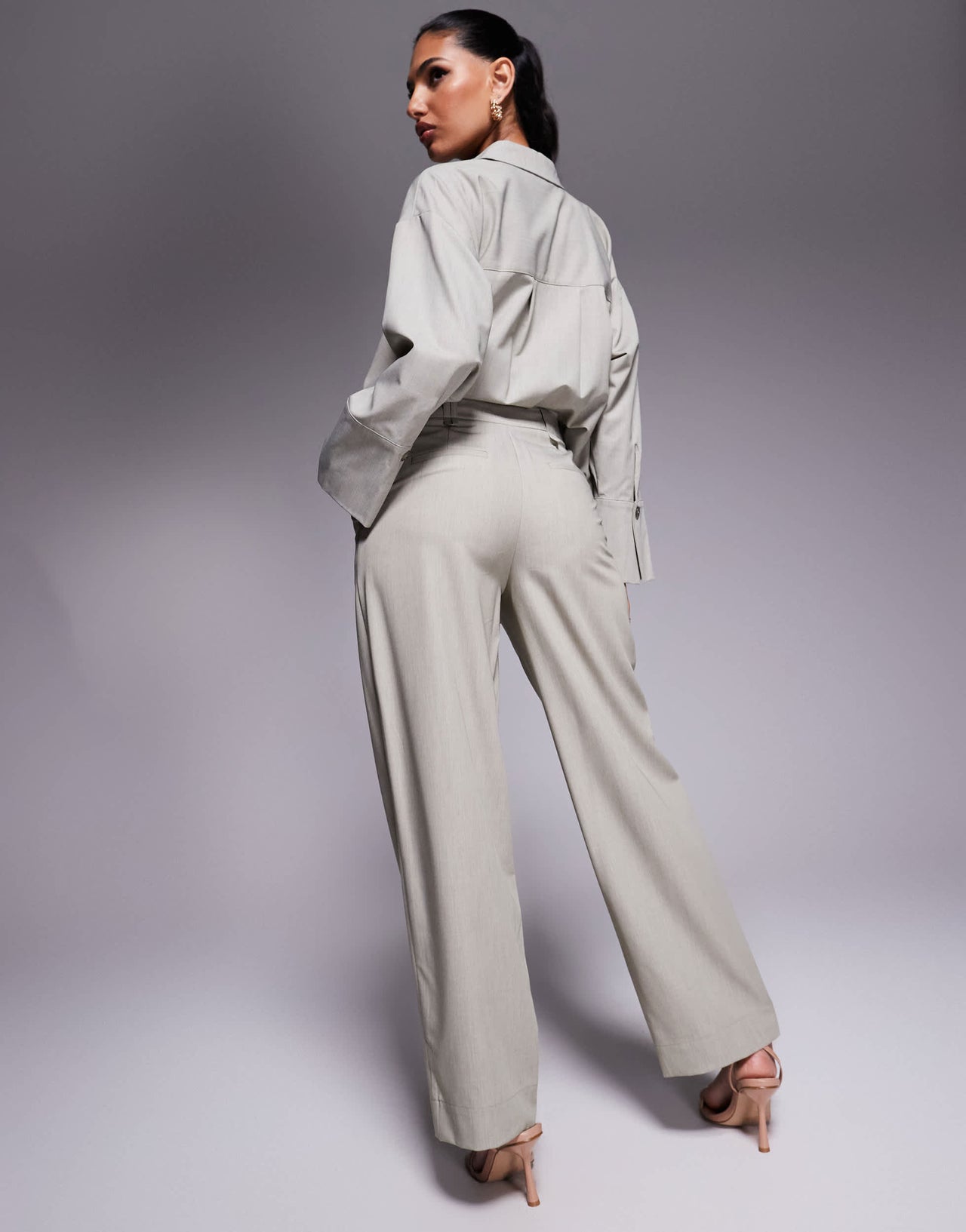 River Island wide leg tailored trouser co-ord in beige