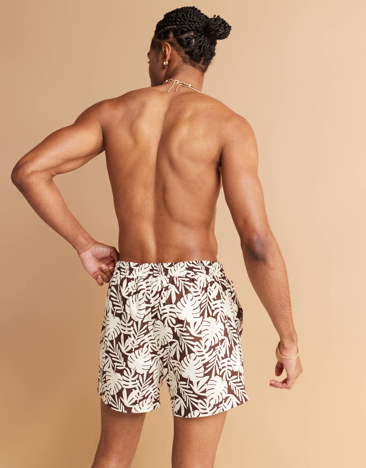 South Beach palm tree print swimshort in brown