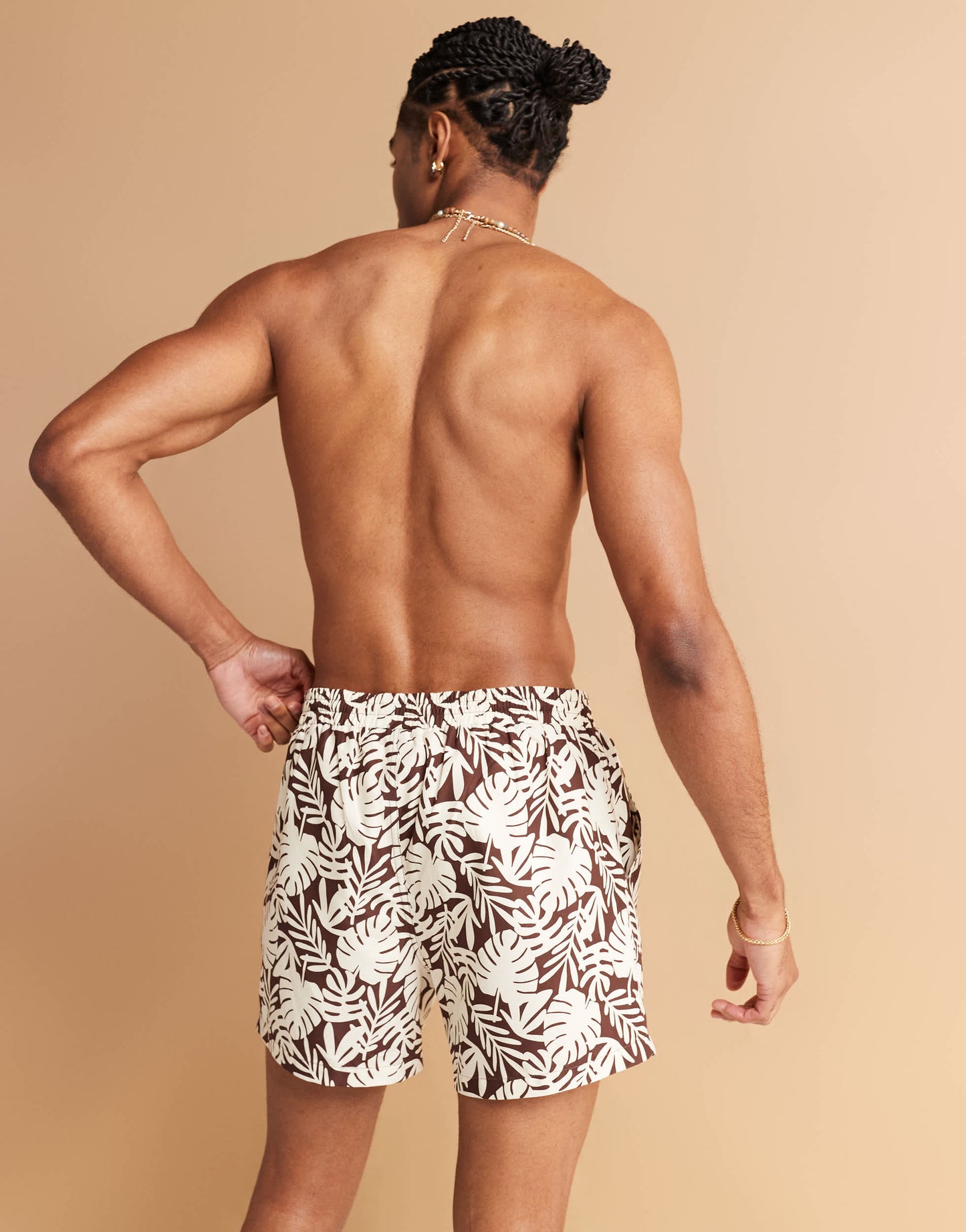 South Beach palm tree print swimshort in brown
