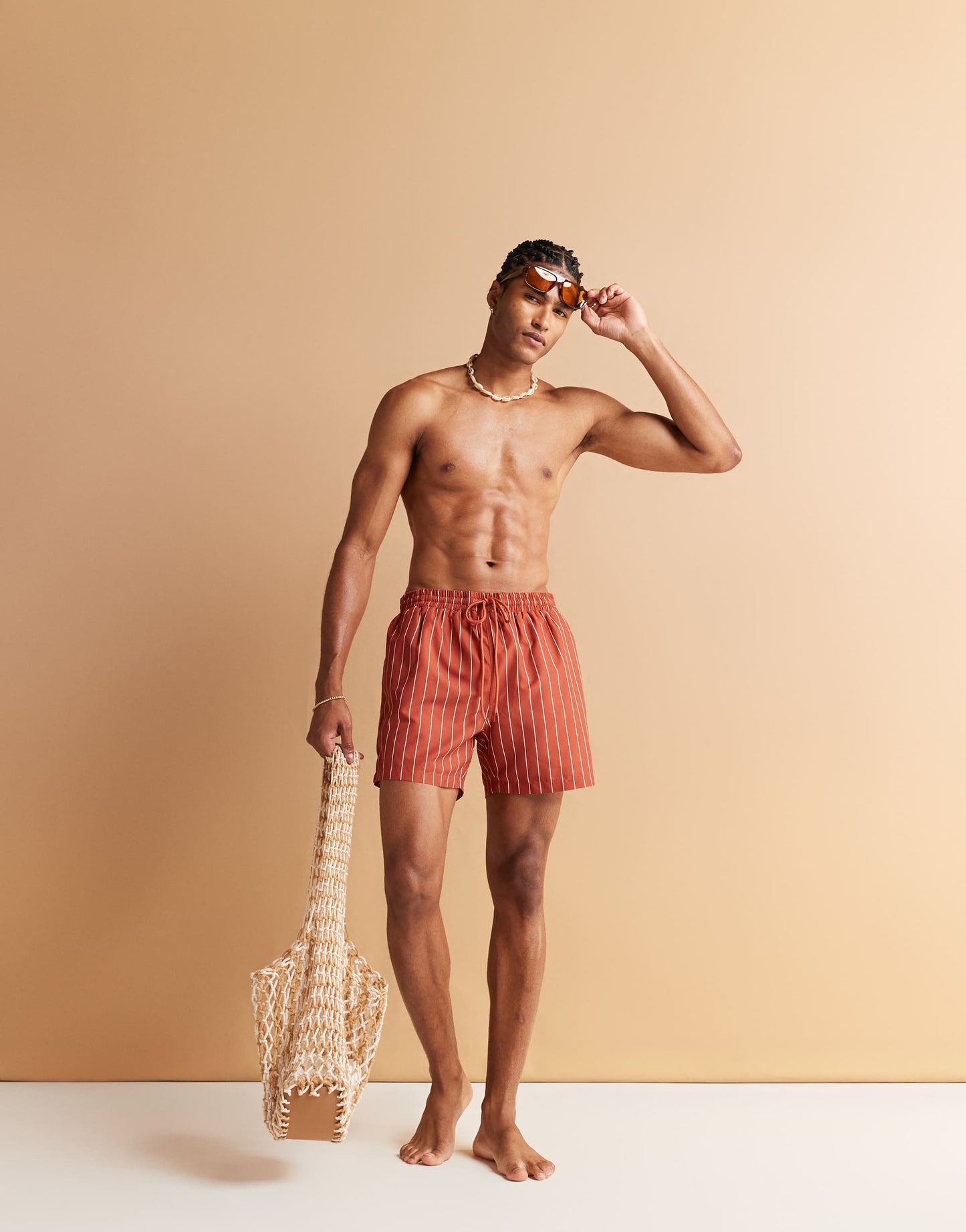 South Beach stripe swimshort in rust