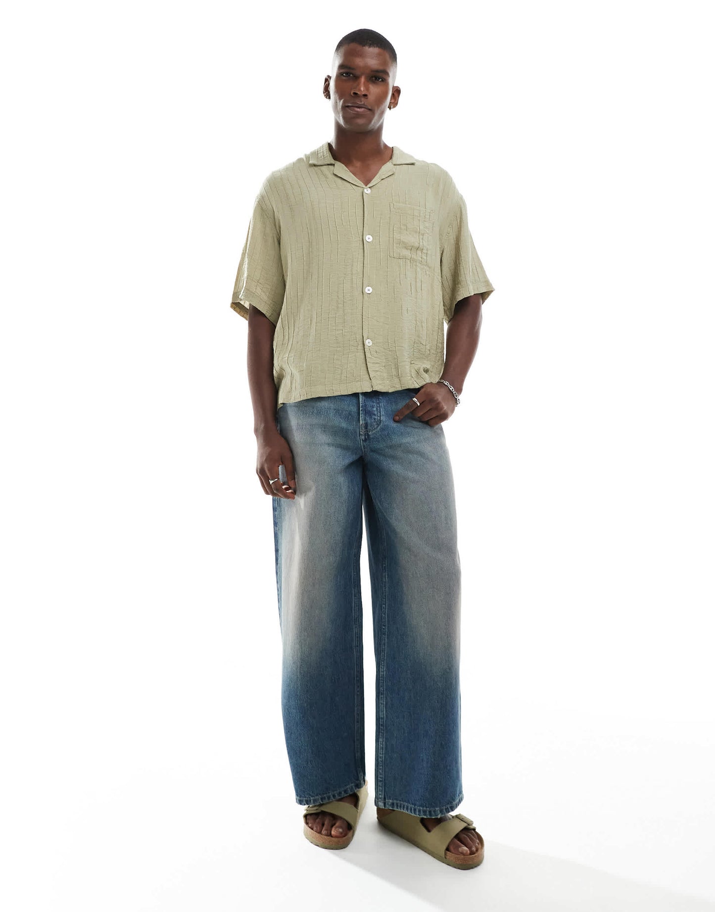 Cotton On box fit short sleeve shirt in dobby khaki