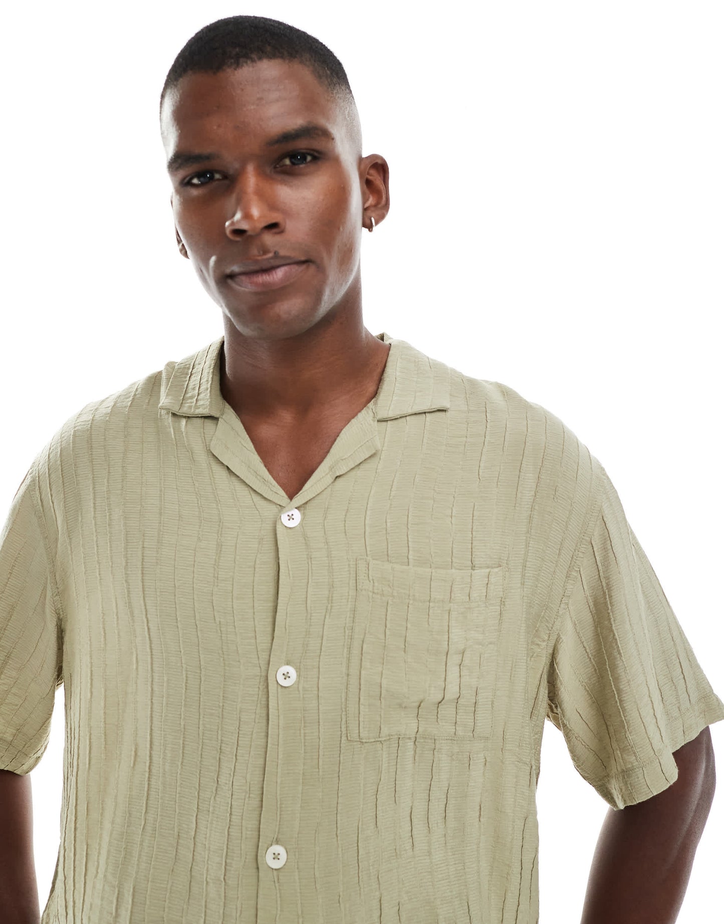 Cotton On box fit short sleeve shirt in dobby khaki
