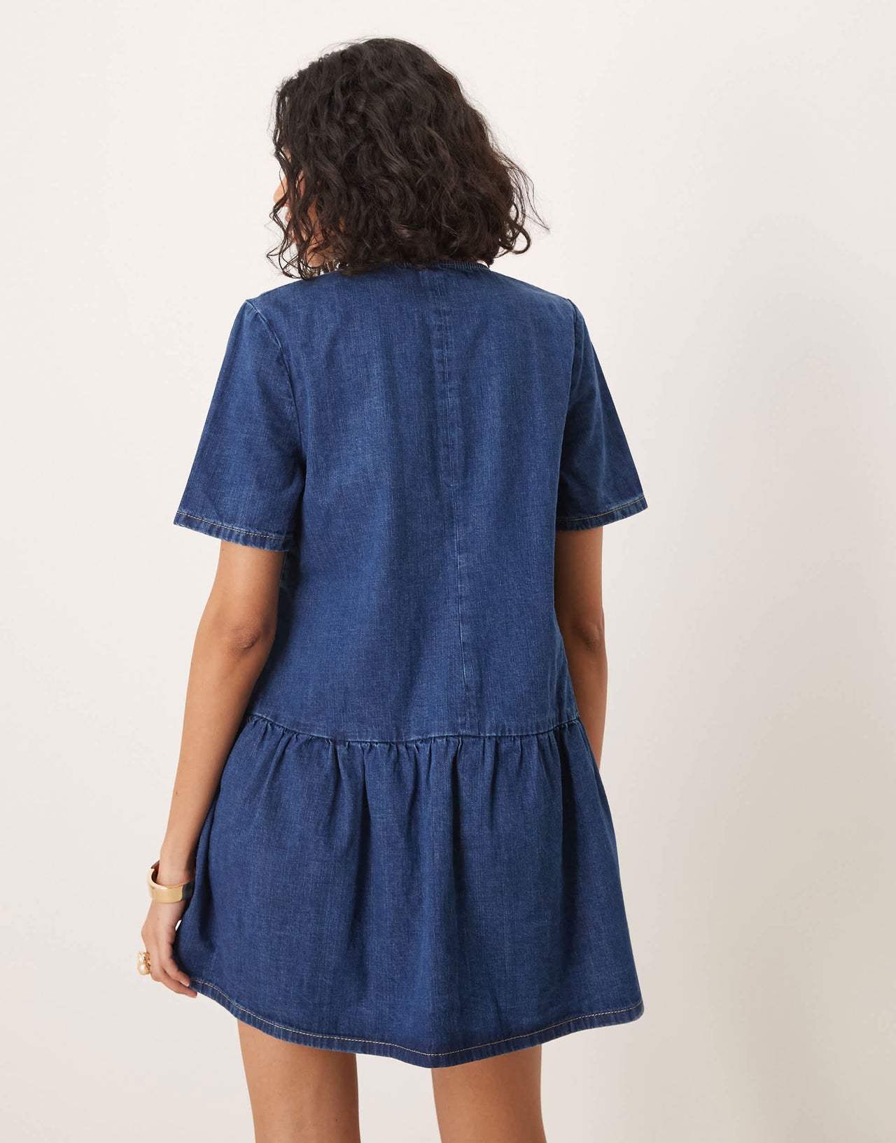 ASOS DESIGN drop waist denim v neck mini dress in indigo