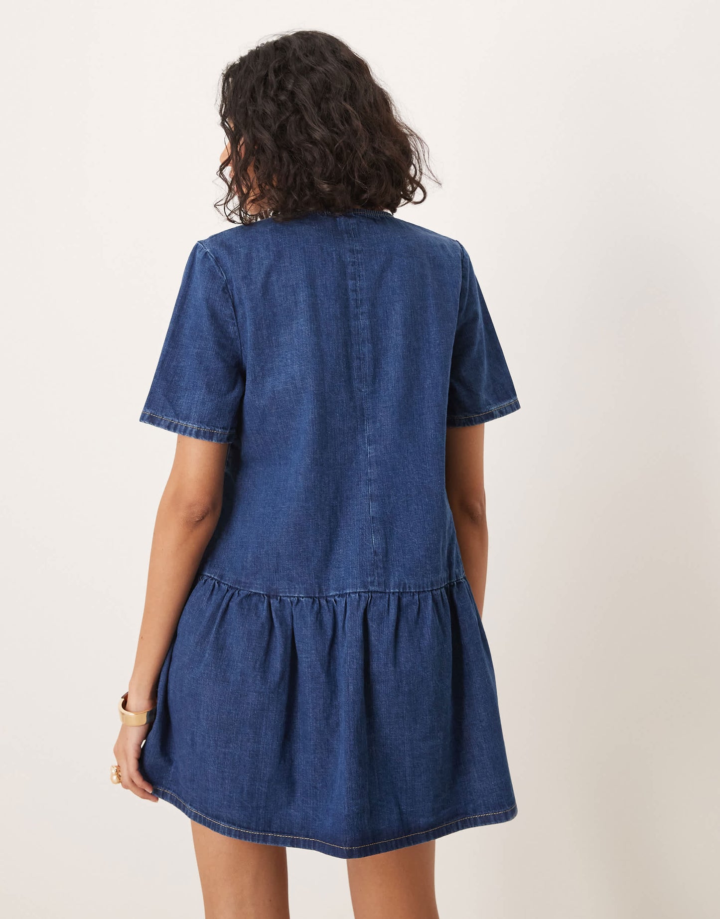 ASOS DESIGN drop waist denim v neck mini dress in indigo