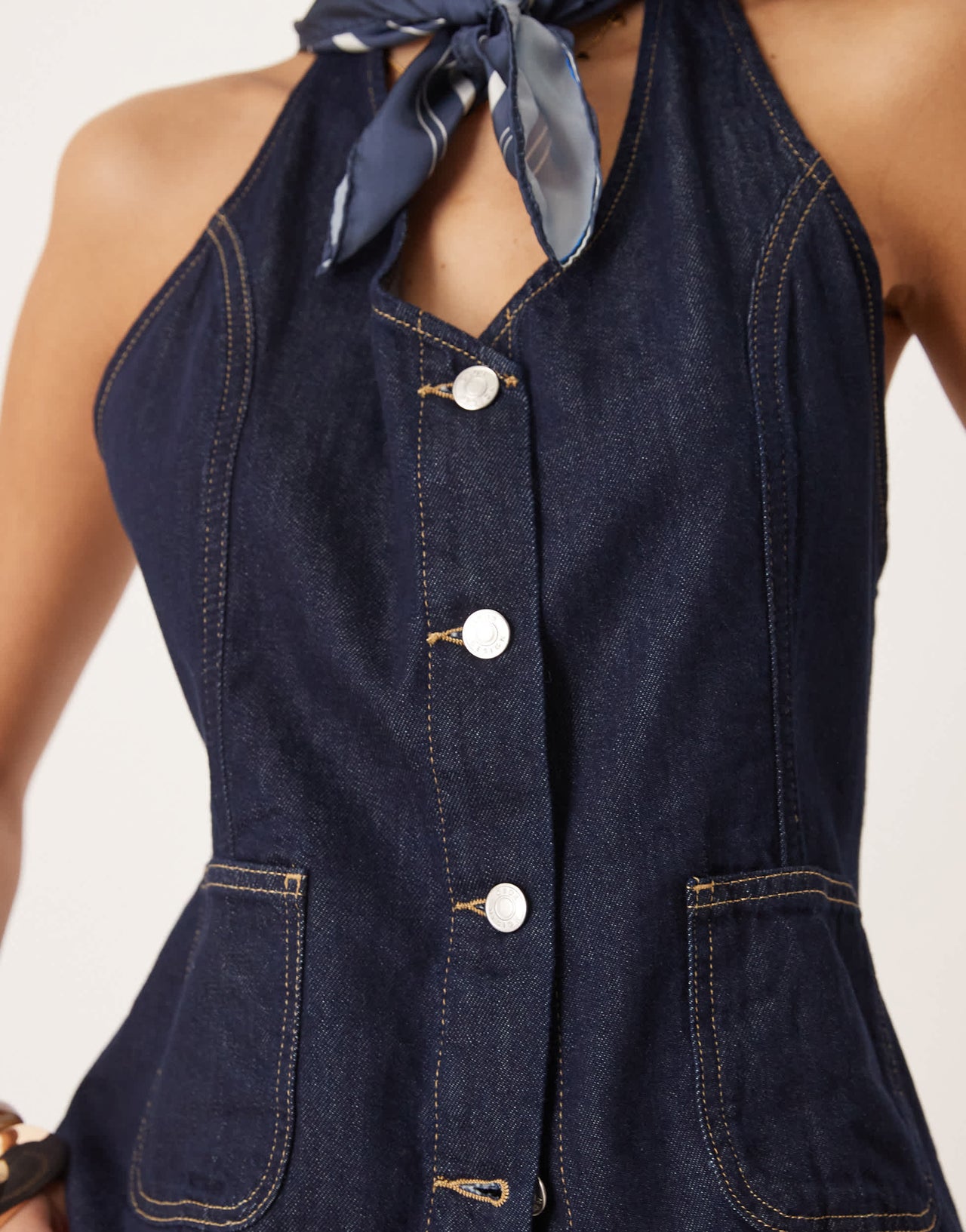 ASOS DESIGN denim waistcoat with halter neck