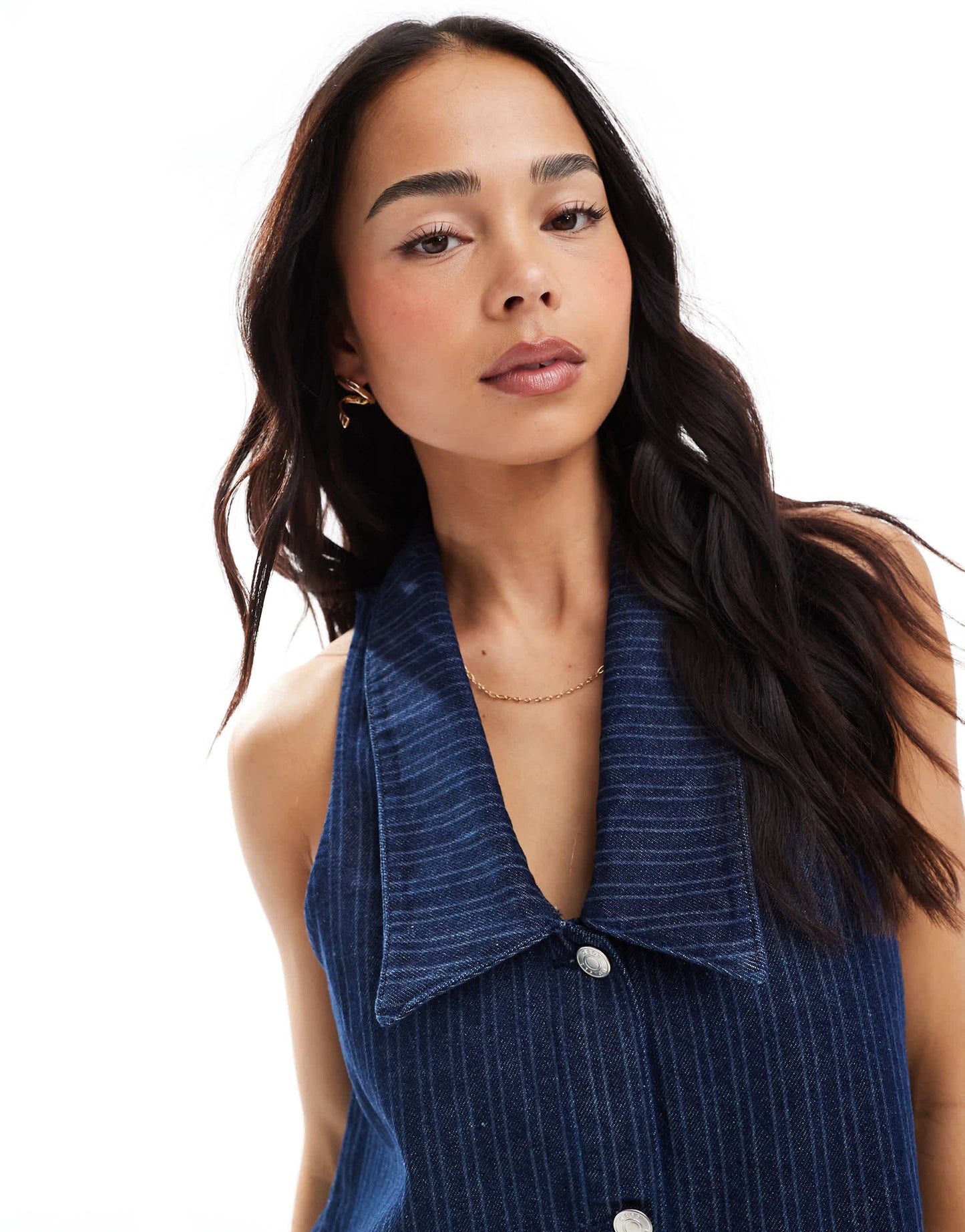 ASOS DESIGN sleeveless striped denim top with sailor collar