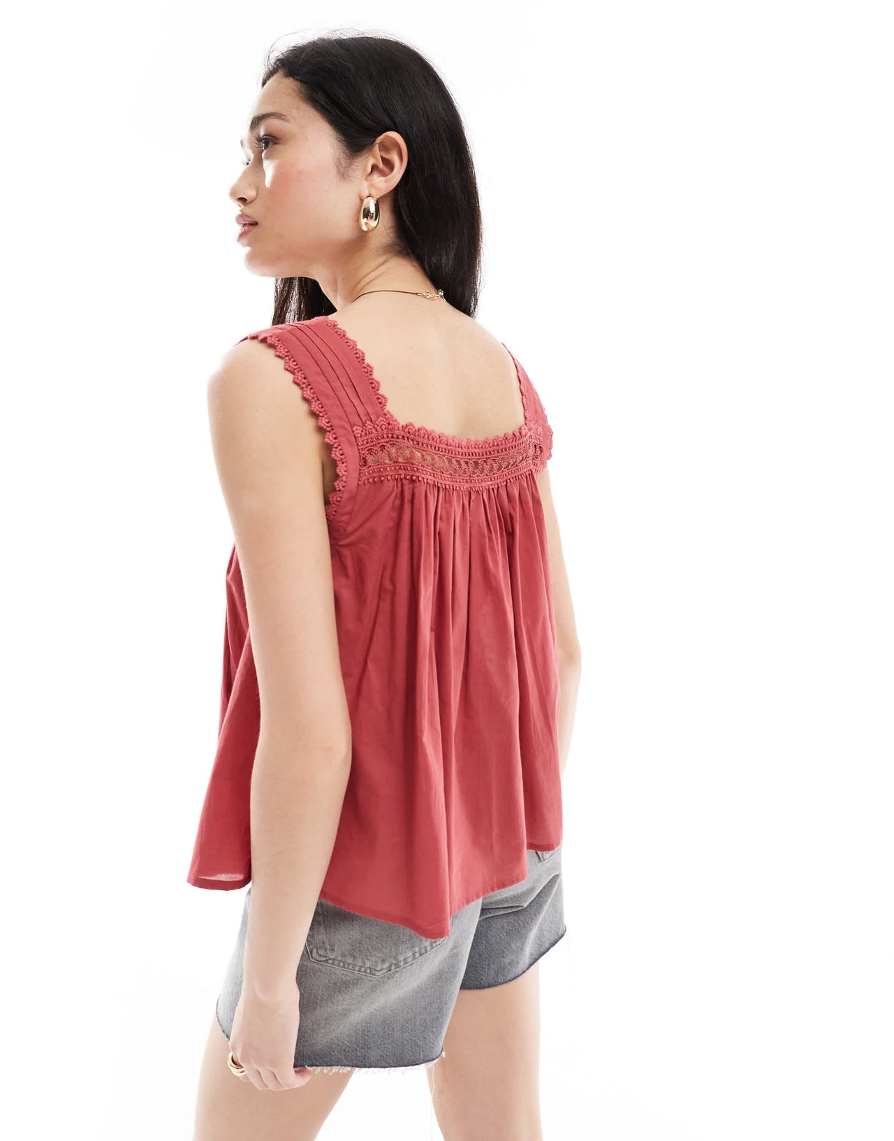 ASOS DESIGN lace trim square neck cami top in burgundy
