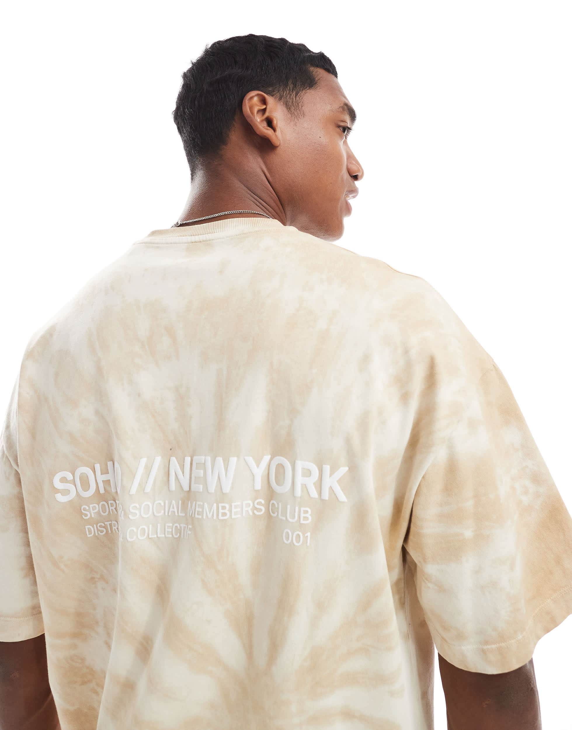 River Island oversized t-shirt with Soho logo back print in ecru tie dye