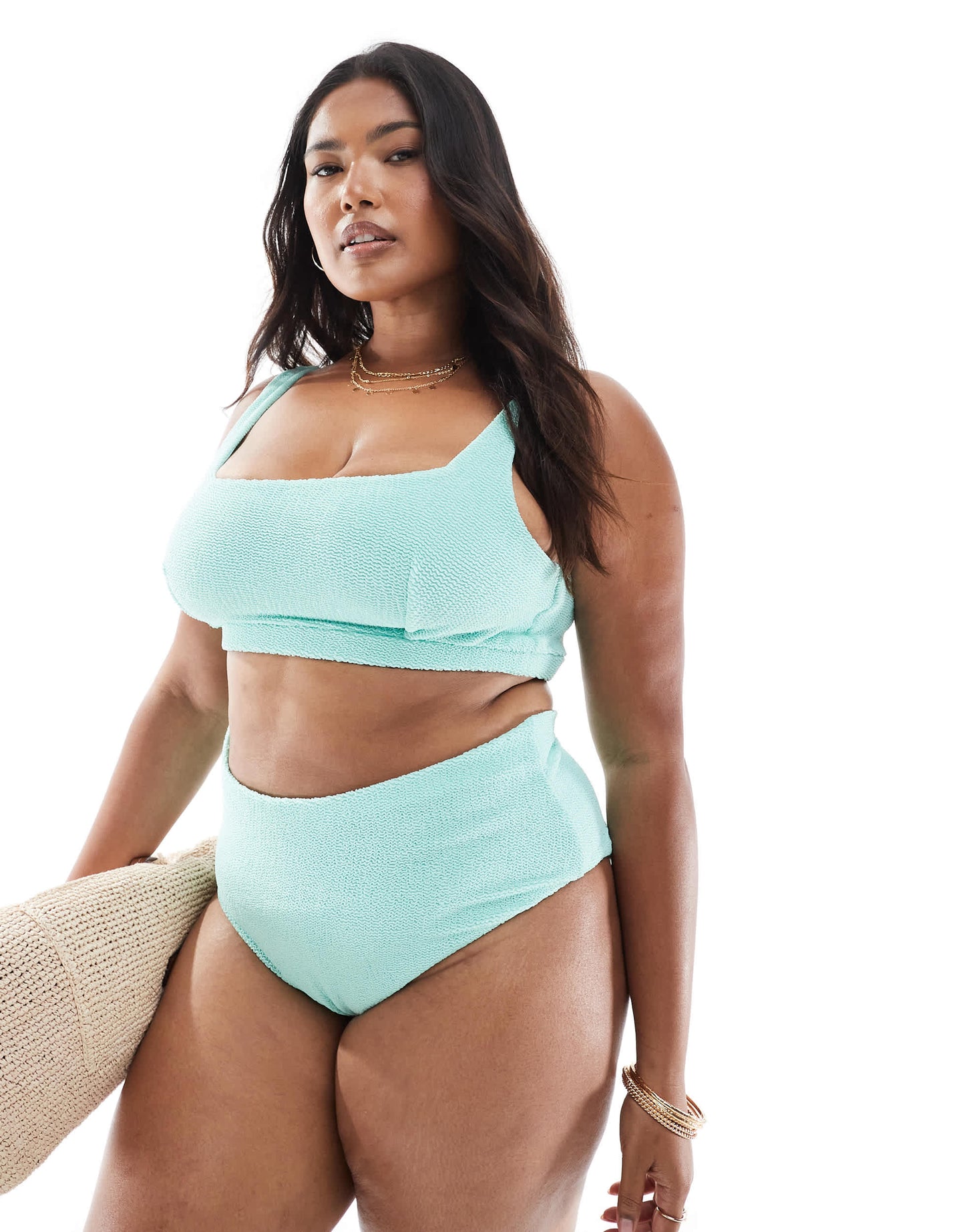 ASOS DESIGN Curve charlene textured high leg high waist bikini bottom in mint
