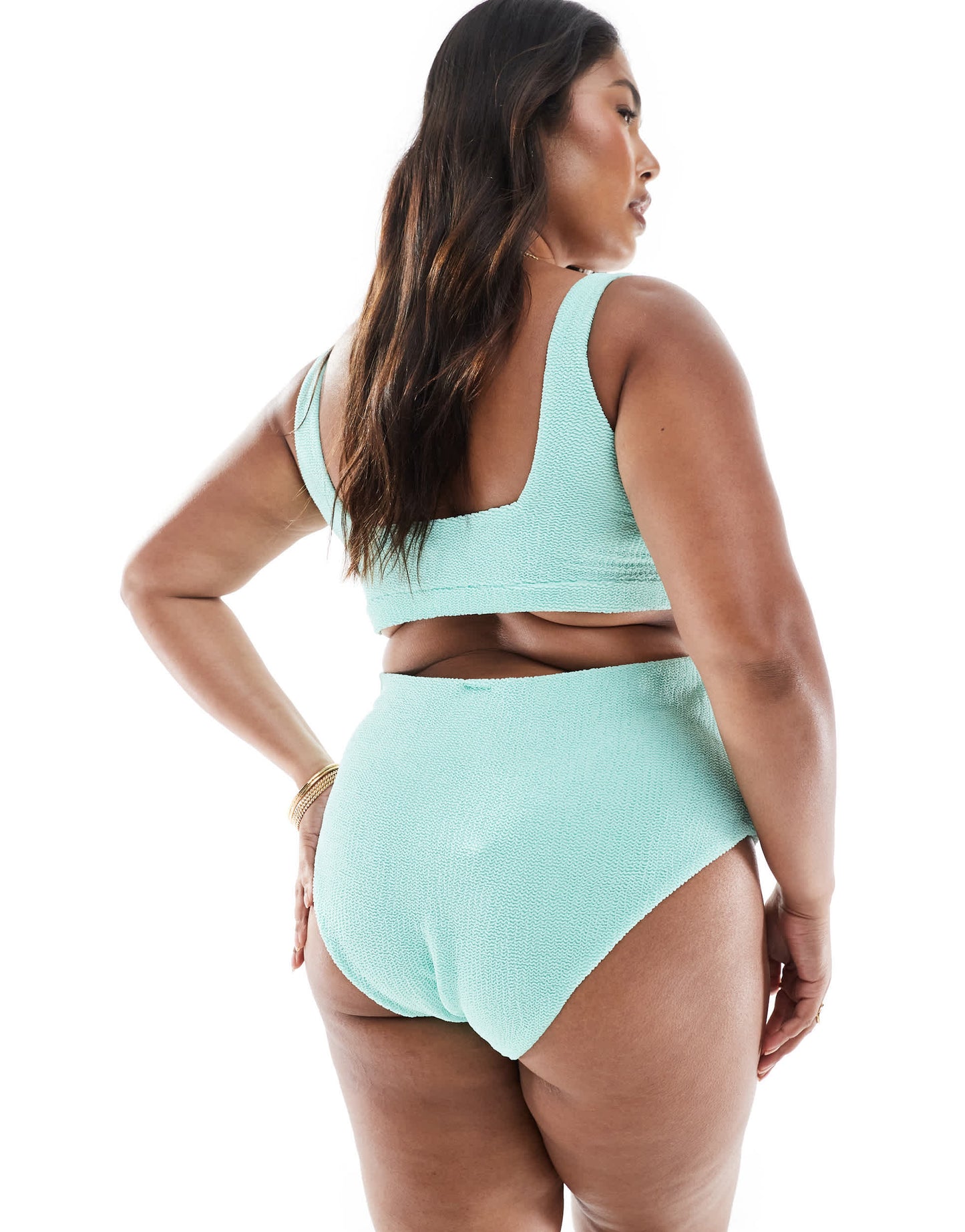 ASOS DESIGN Curve charlene textured high leg high waist bikini bottom in mint