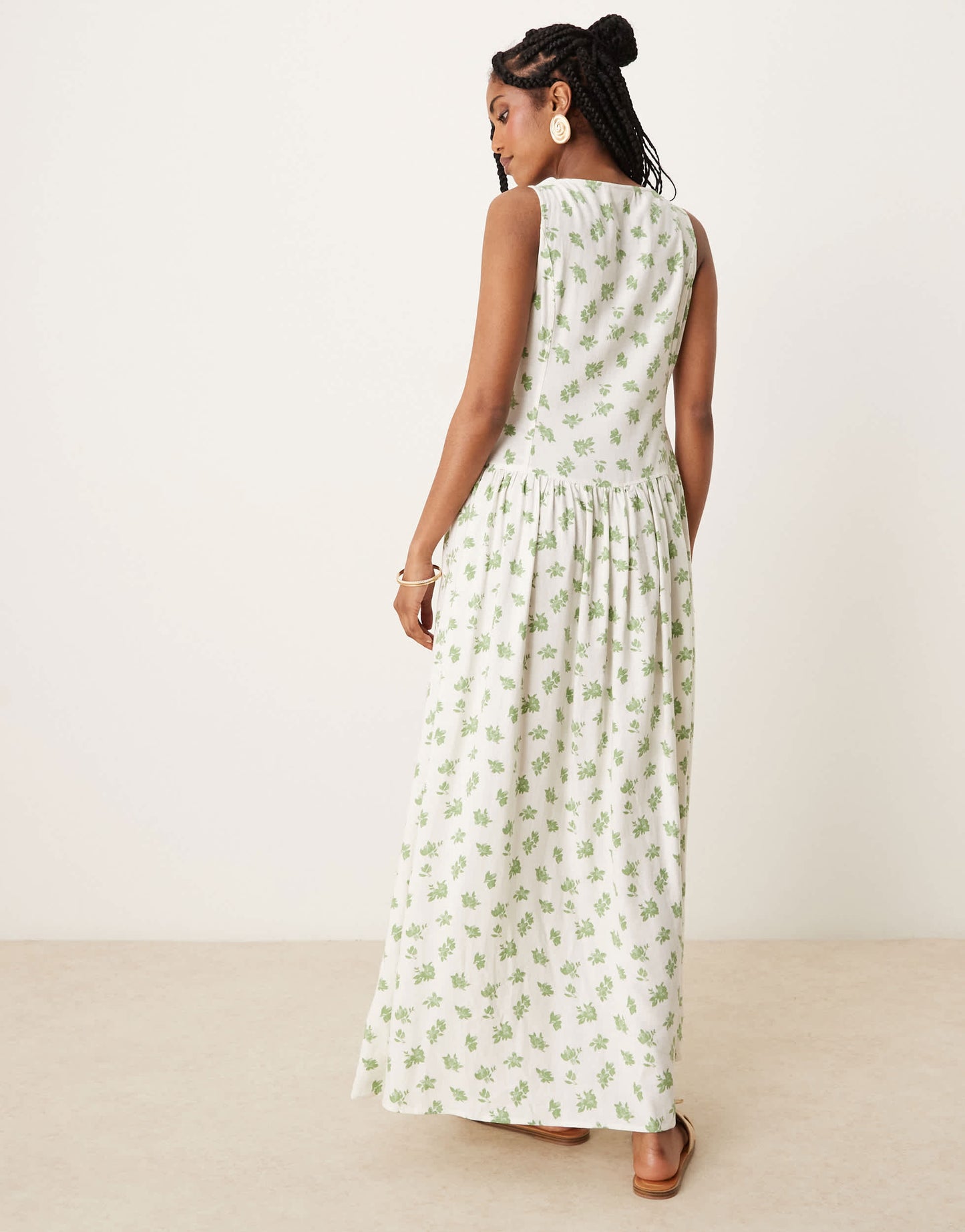 ASOS DESIGN slash neck button down dropped waist maxi dress in green floral