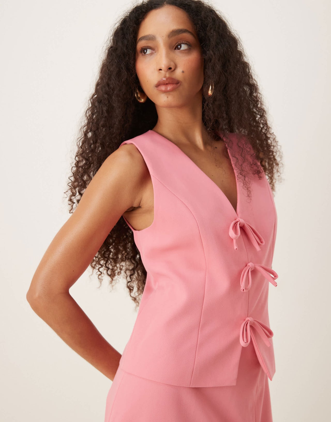 YAS bow front detail waistcoat co-ord in bubblegum pink