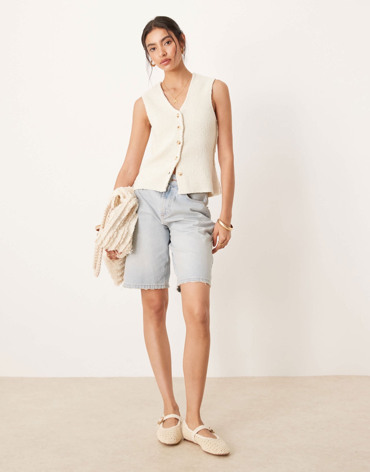 YAS textured knit waistcoat in cream