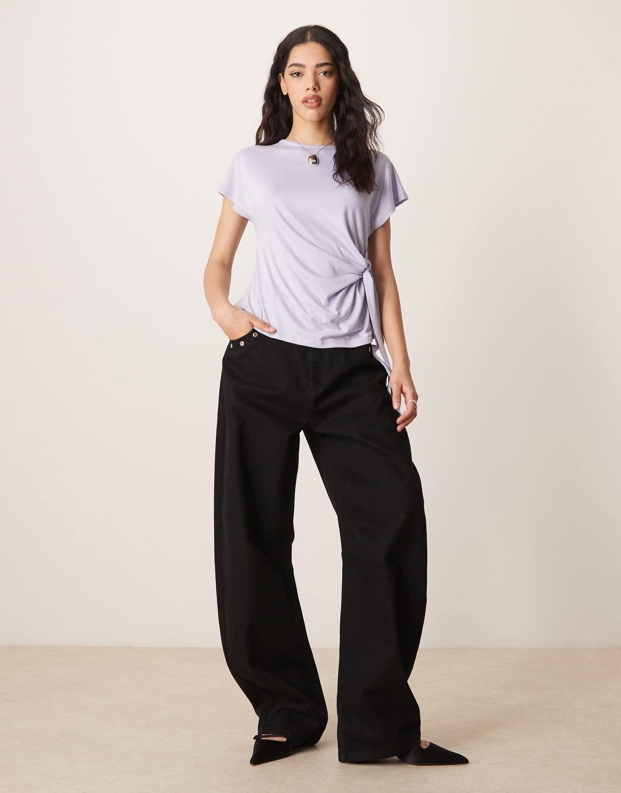 ASOS DESIGN tie waist top in blue