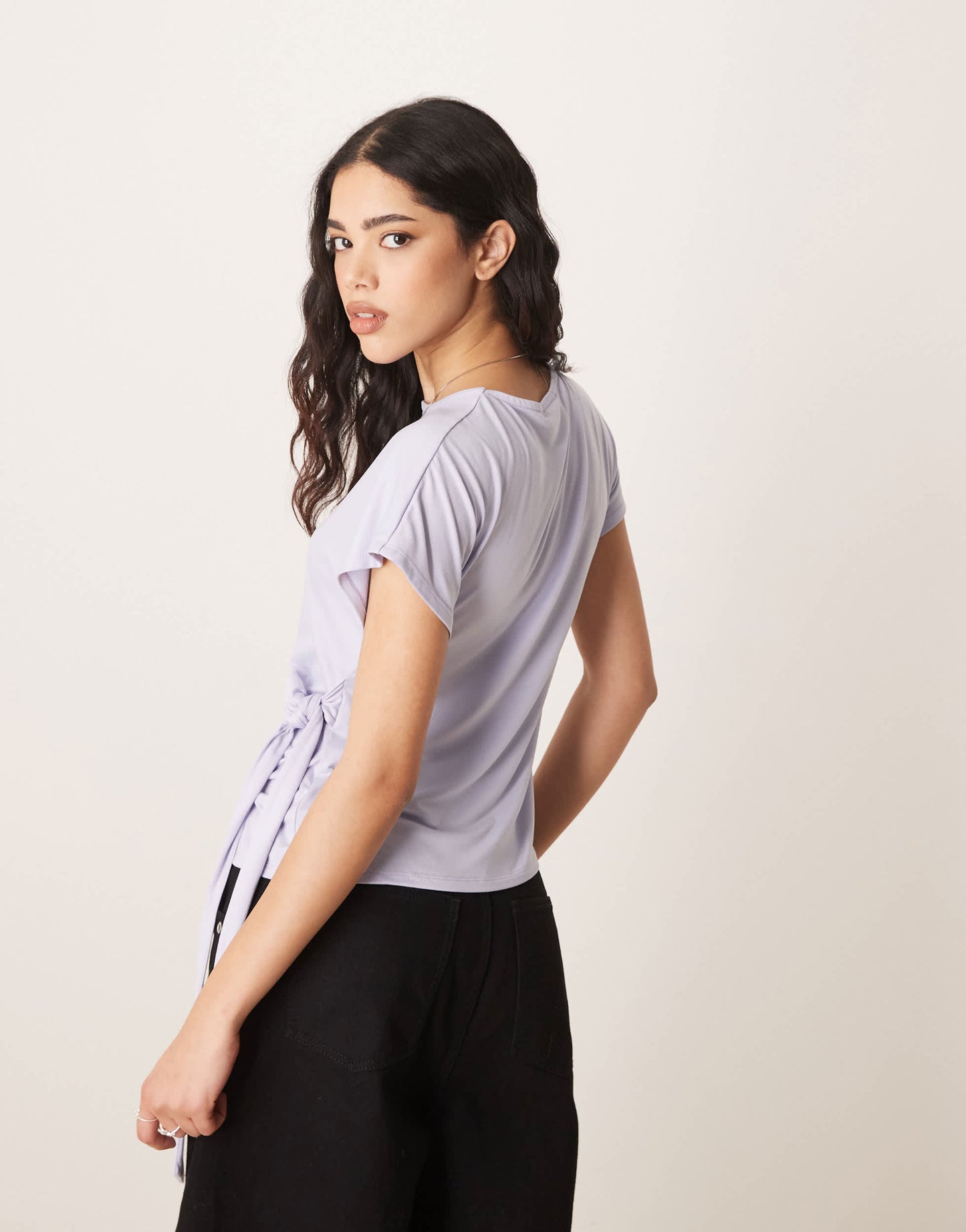 ASOS DESIGN tie waist top in blue
