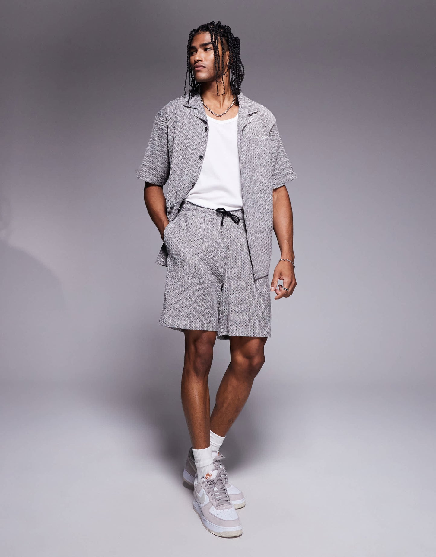 River Island plisse shorts co-ord in grey pattern