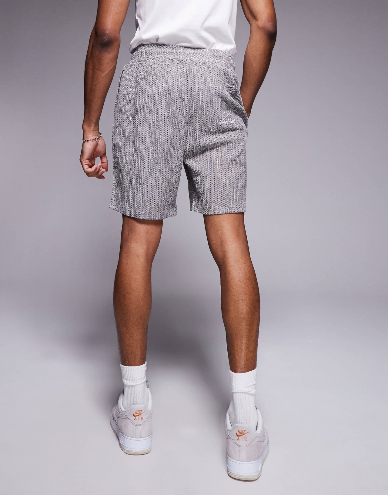 River Island plisse shorts co-ord in grey pattern