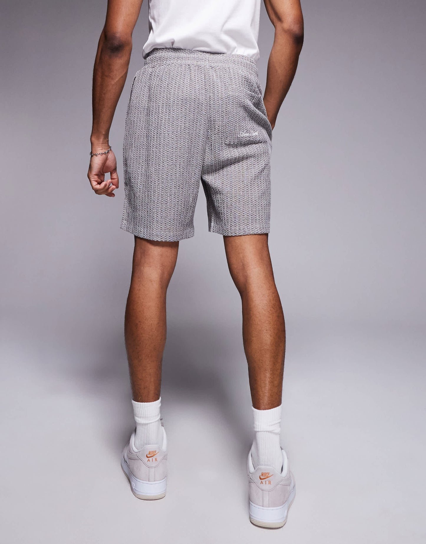 River Island plisse shorts co-ord in grey pattern