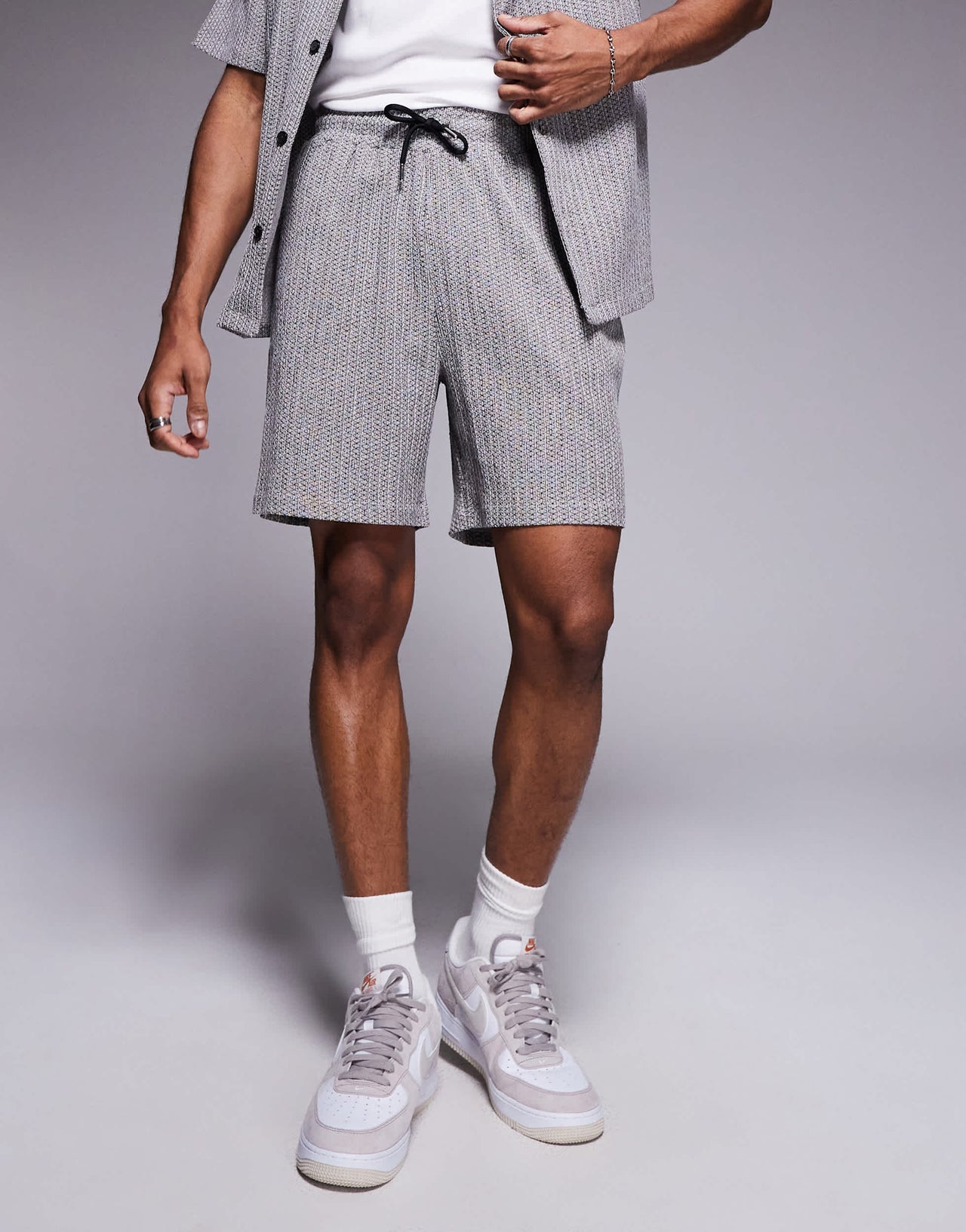 River Island plisse shorts co-ord in grey pattern
