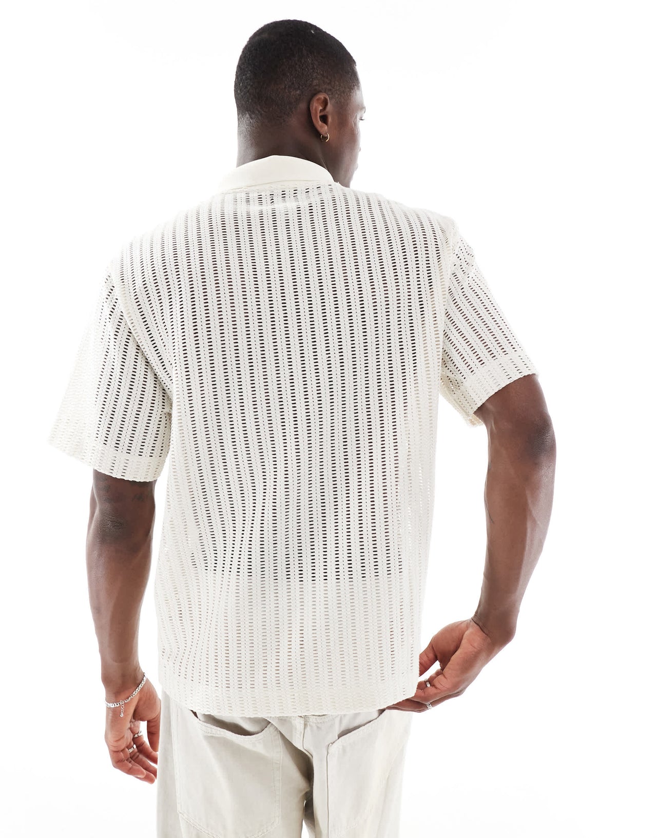 River Island boxy fit crochet polo in white