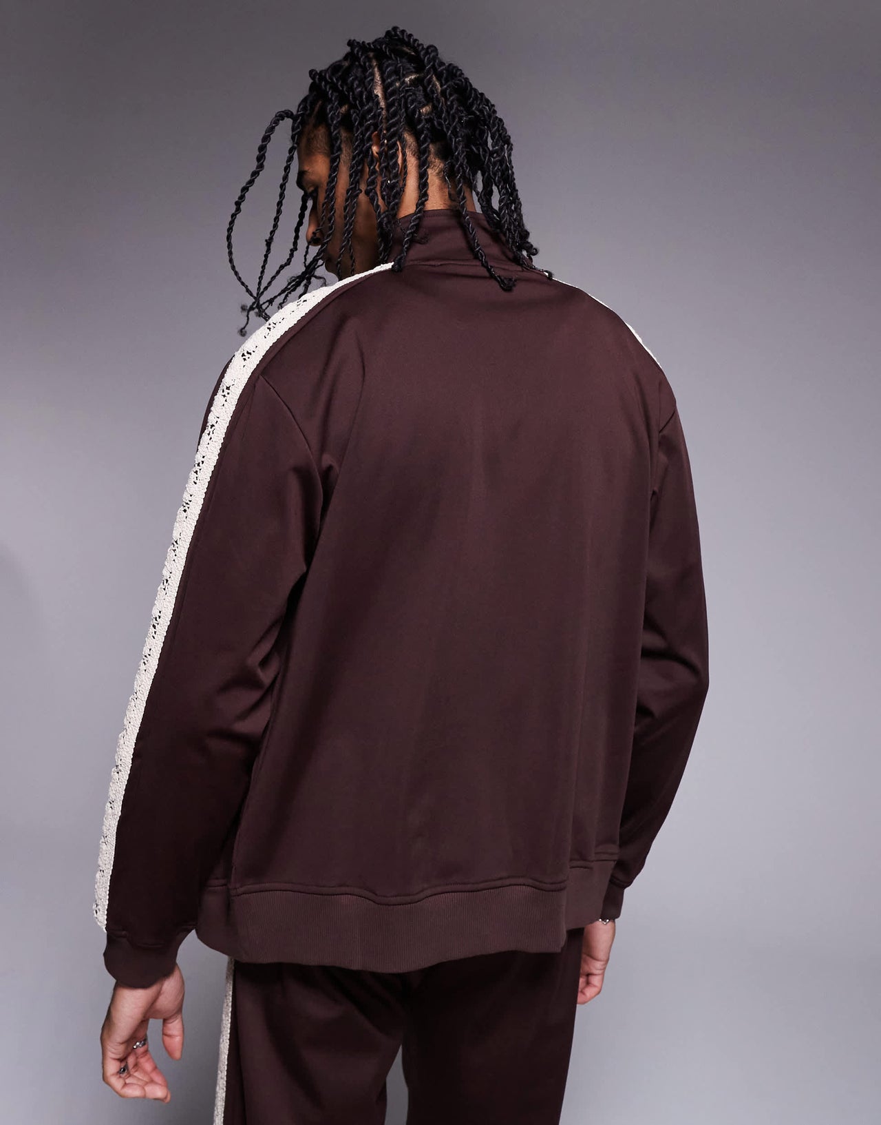 River Island crochet taped track jacket co-ord in brown
