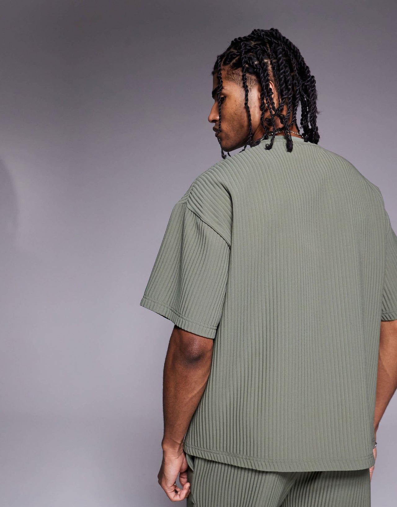 River Island oversized plisse t-shirt co-ord in light khaki