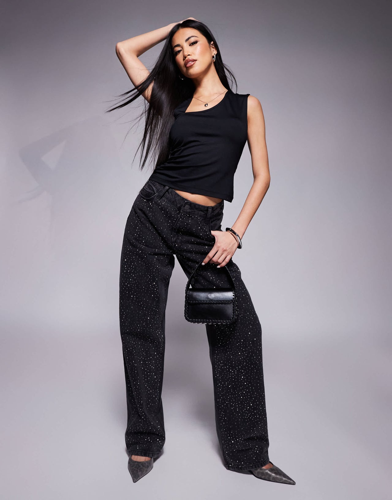 ASOS DESIGN gathered side tank with strap detail in black
