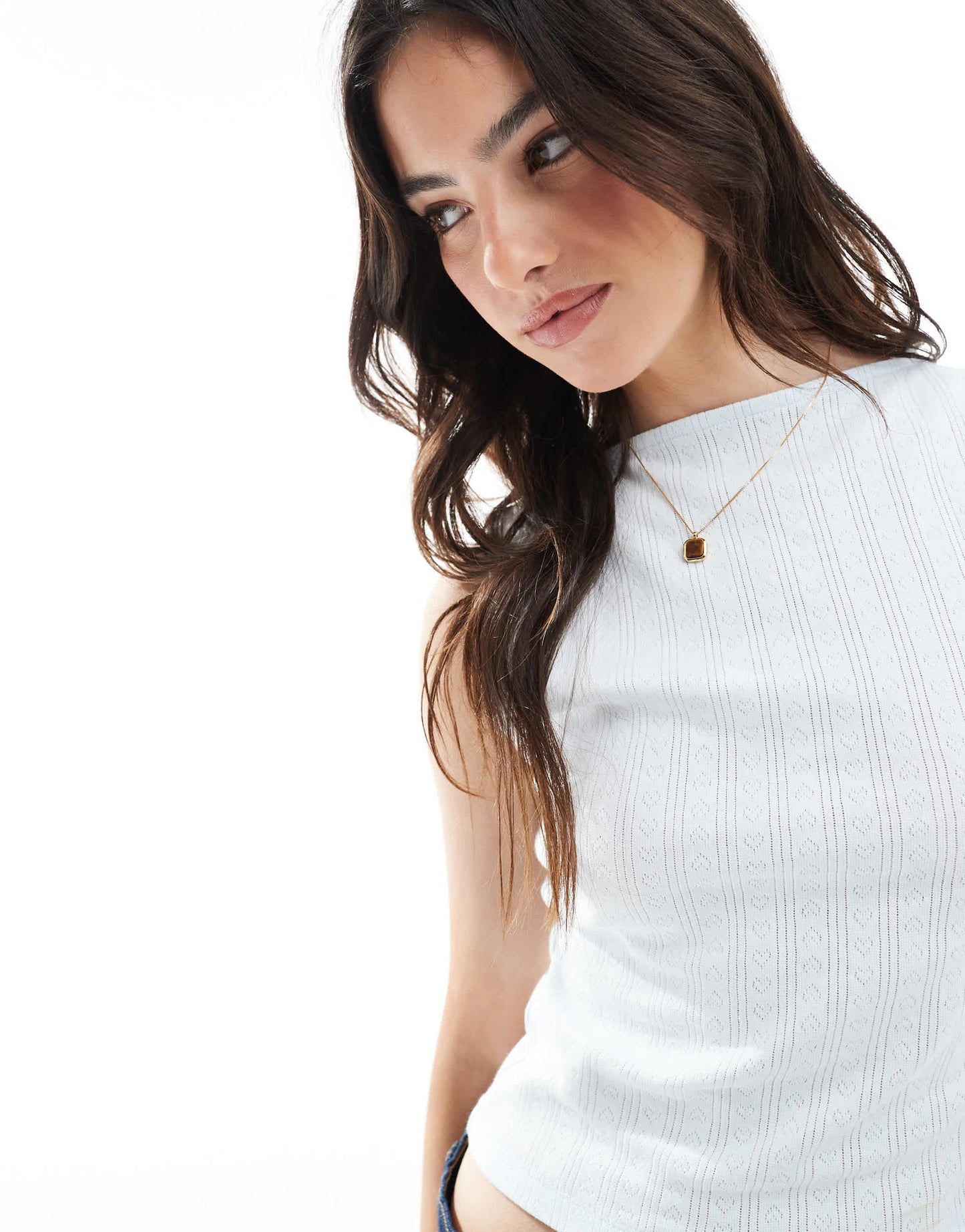 ASOS DESIGN pointelle slash neck top with low back in baby blue