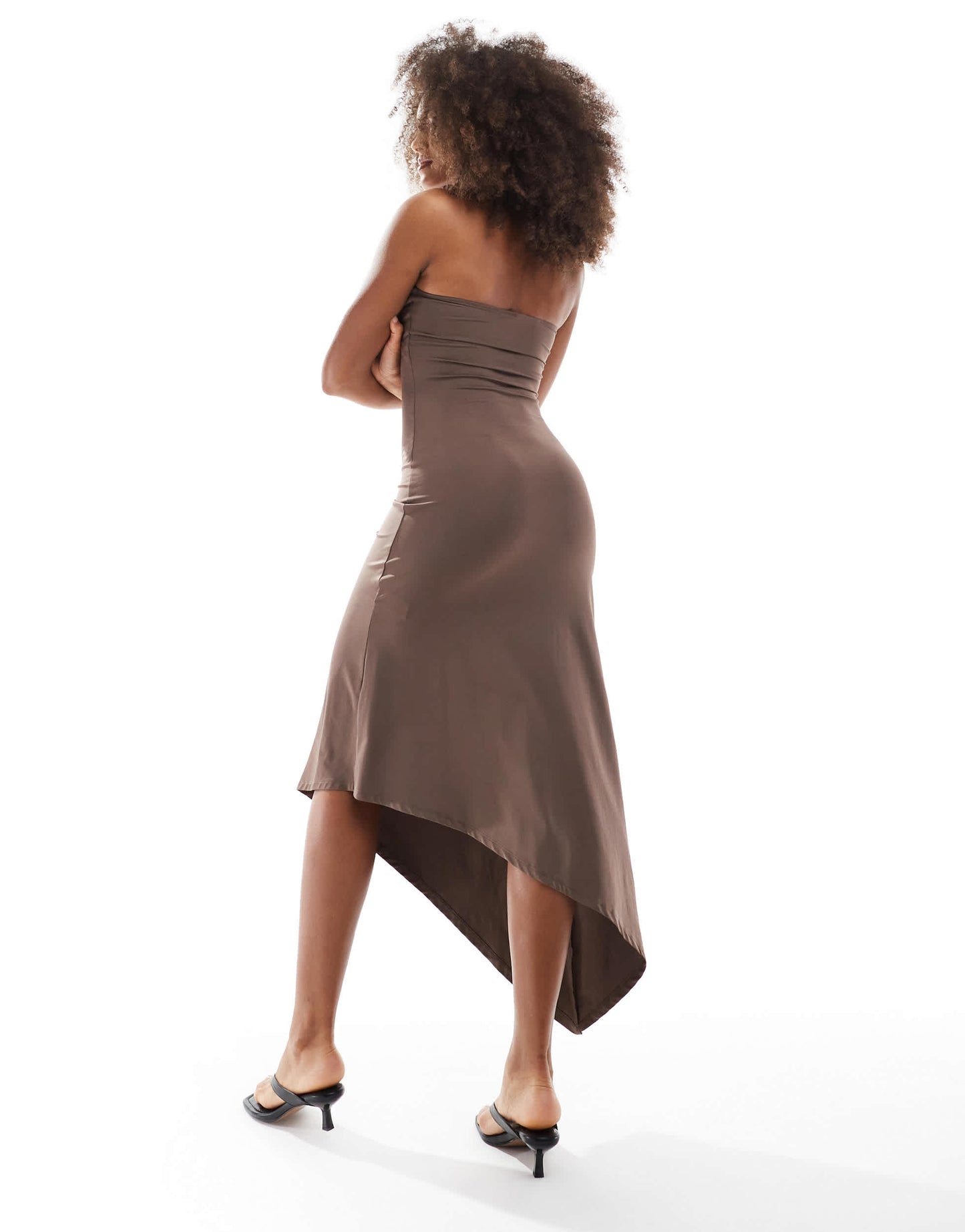 Bershka asymetric shaping bandeau maxi dress in brown