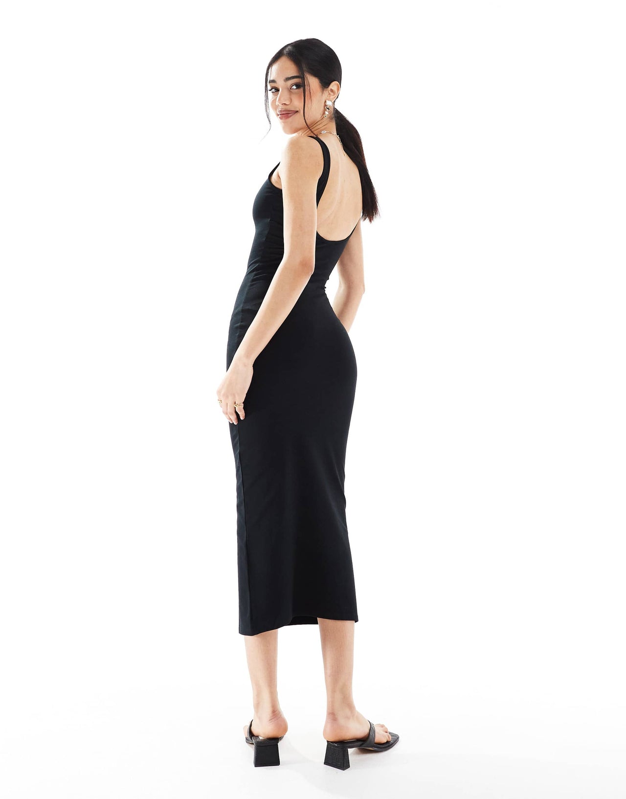 Bershka scoop neck midaxi dress in black