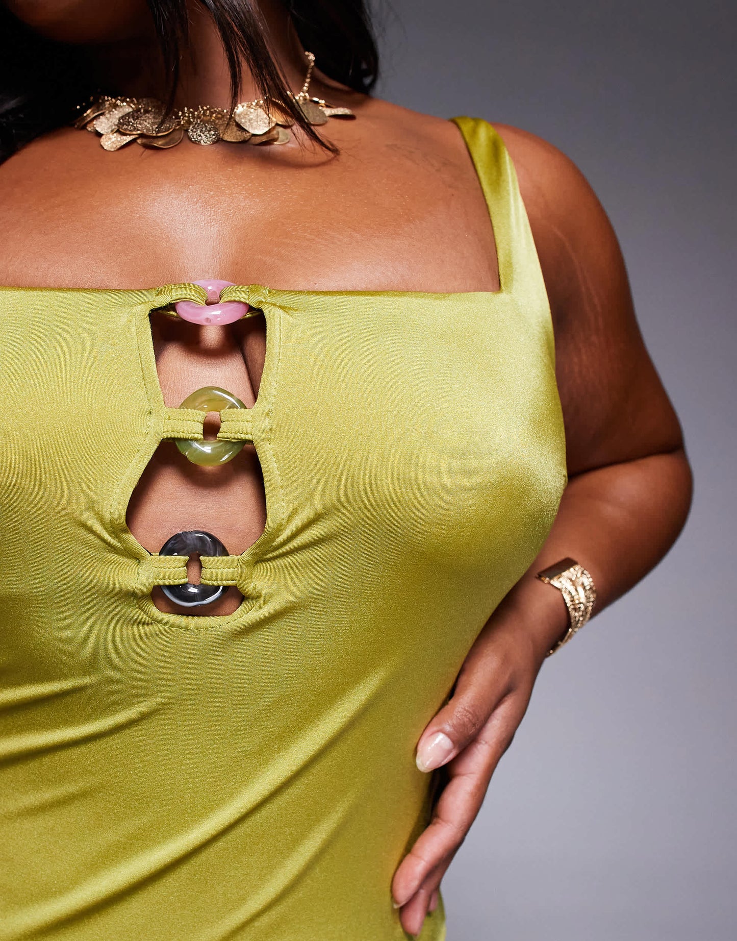 ASOS DESIGN Curve revenge triple ring swimsuit in lime